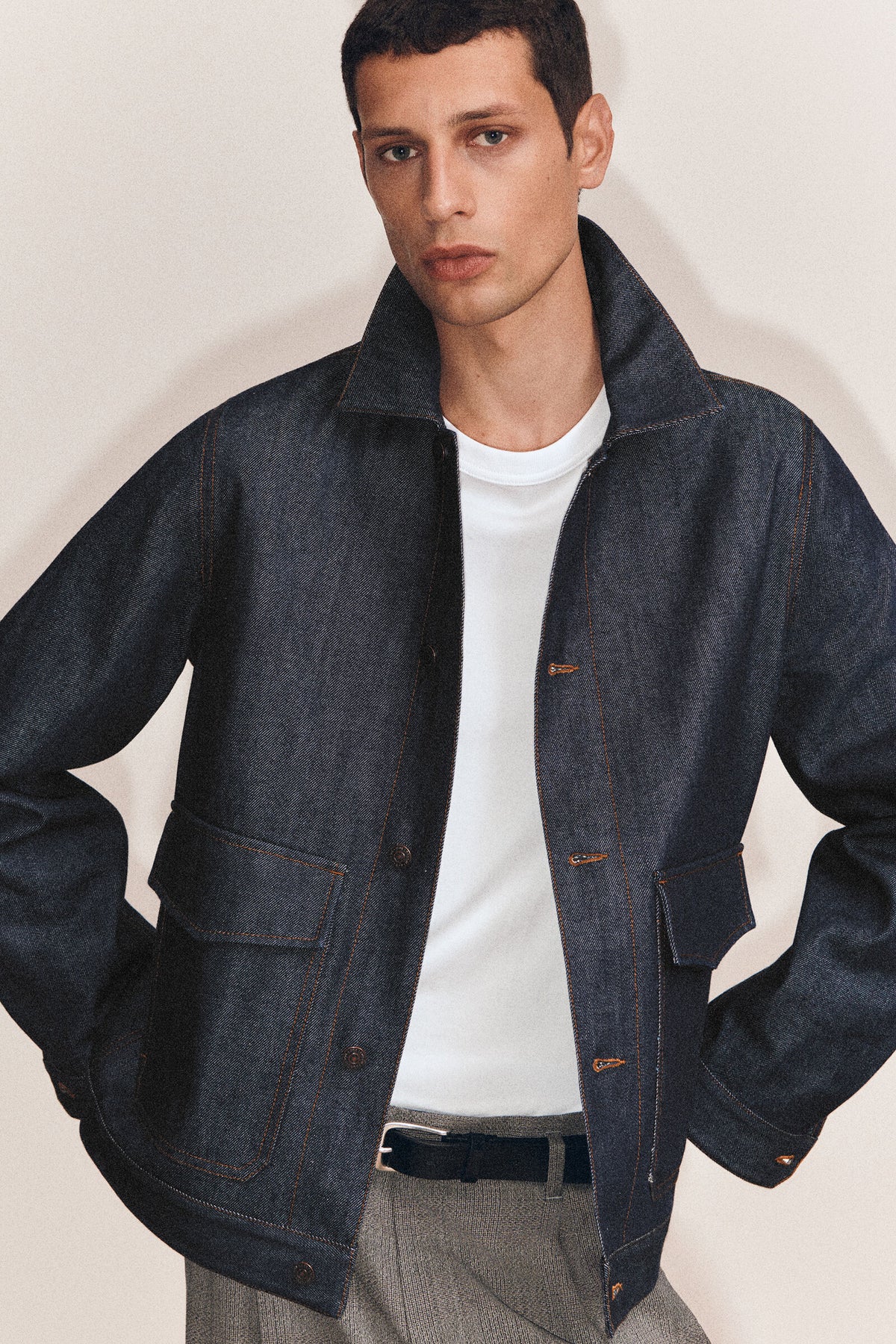 CHAQUETA DE MEZCLILLA SIN REMATE - ÍNDIGO | Lookbook