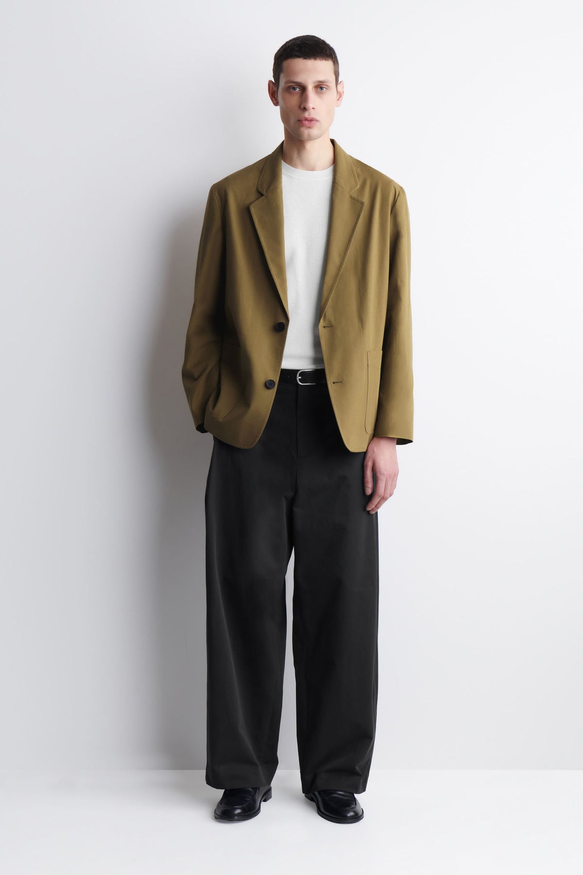 BLAZER DE ALGODÓN DE ESTRUCTURA SUELTA - VERDE OLIVA - StillMedia/Lookbook