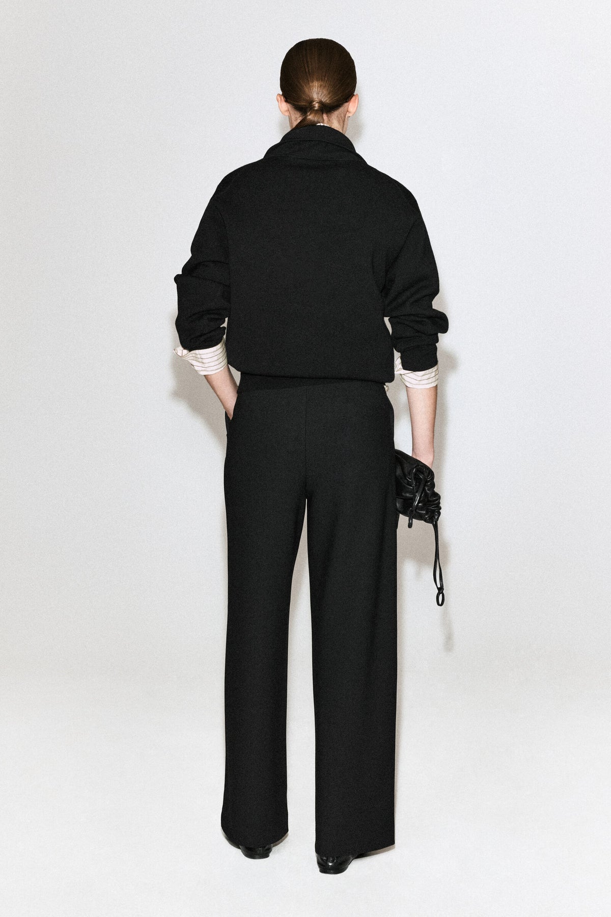 PANTALONES DE CREPE DE PUNTO DE PIERNA ANCHA - NEGRO