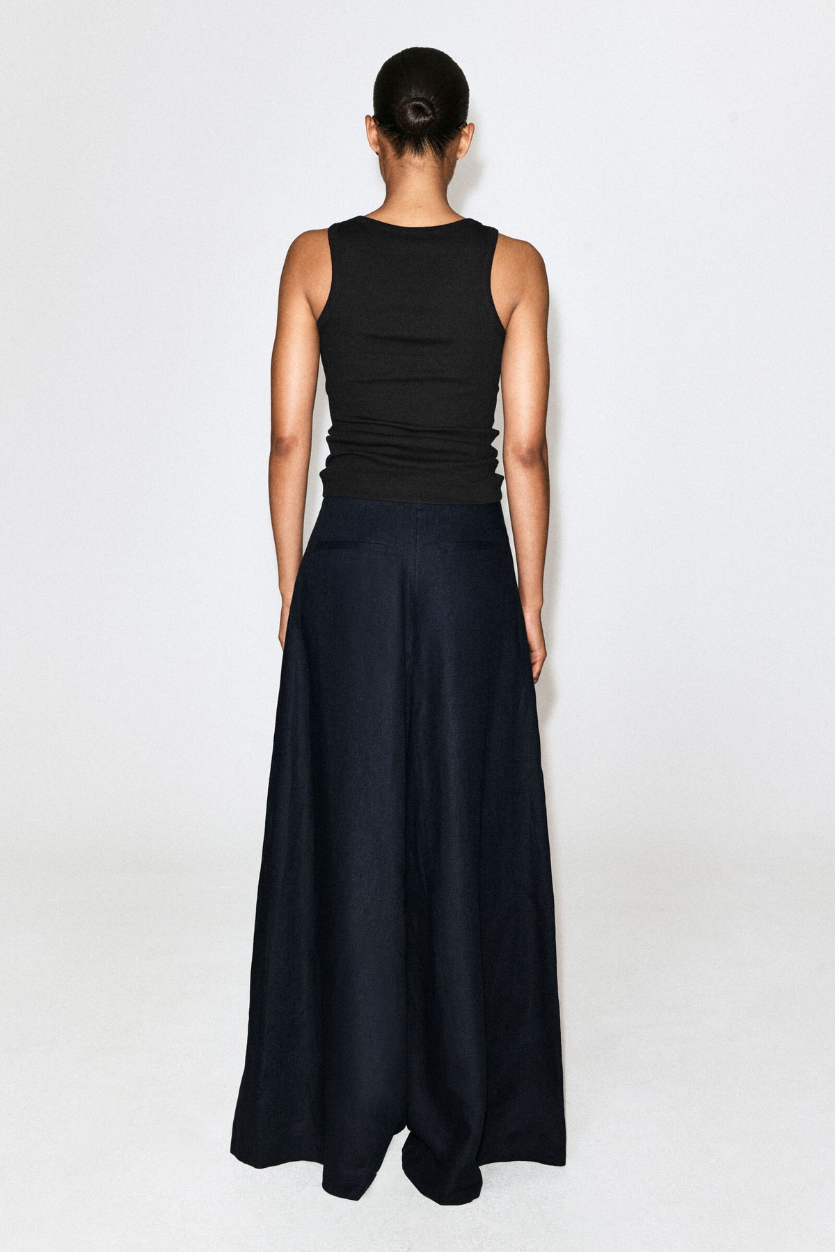 PANTALONES DE LINO DE PIERNA ANCHA - AZUL MARINO