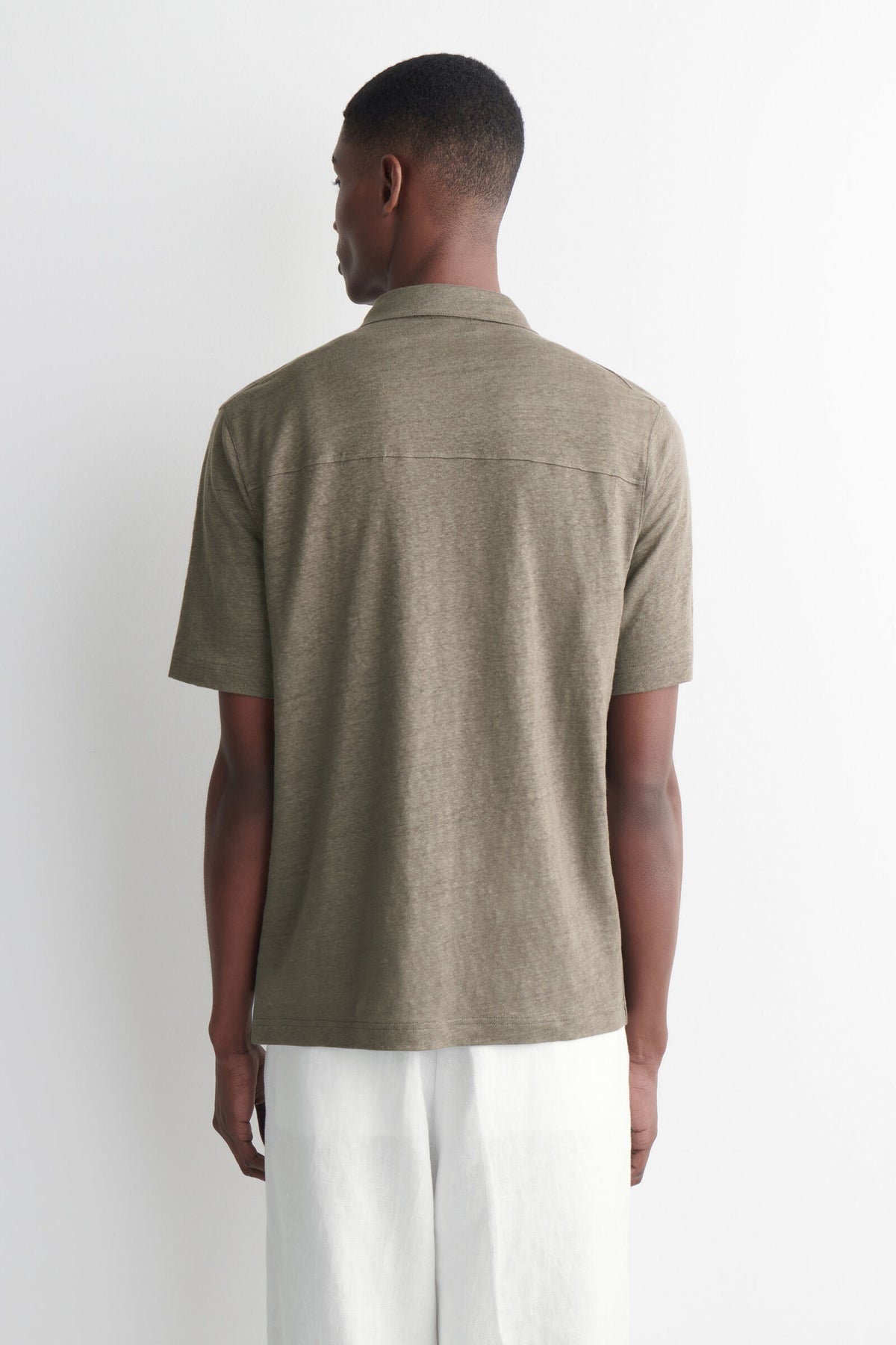 CAMISA DE MANGA CORTA DE JERSEY DE LINO - MARRÓN MEZCLADO
