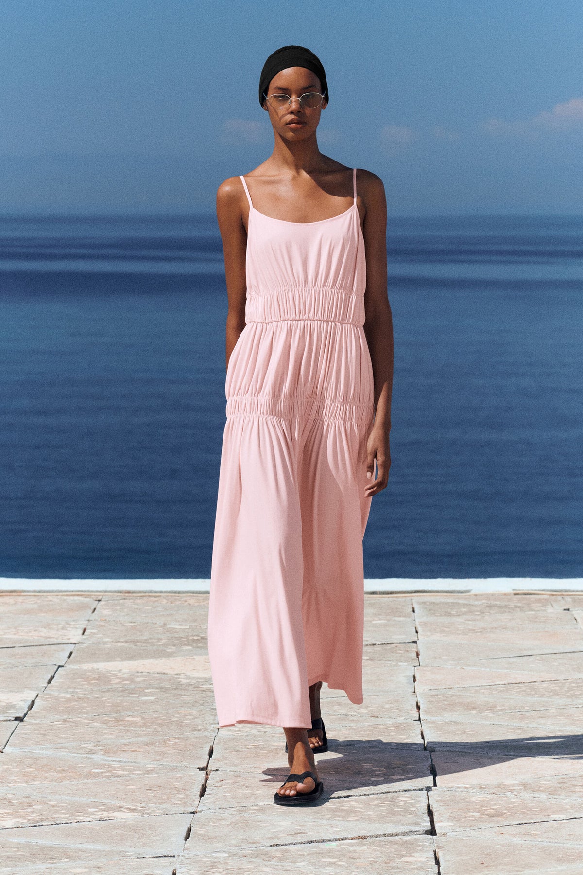 VESTIDO MIDI DE JERSEY RECOGIDO - ROSADO