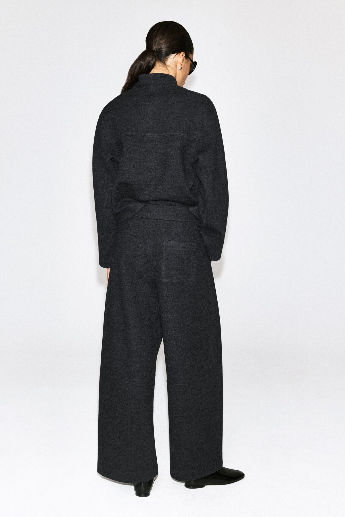 PANTALONES DE PIERNA BARREL DE MEZCLA DE LANA ESCALDADA - GRIS MEZCLA