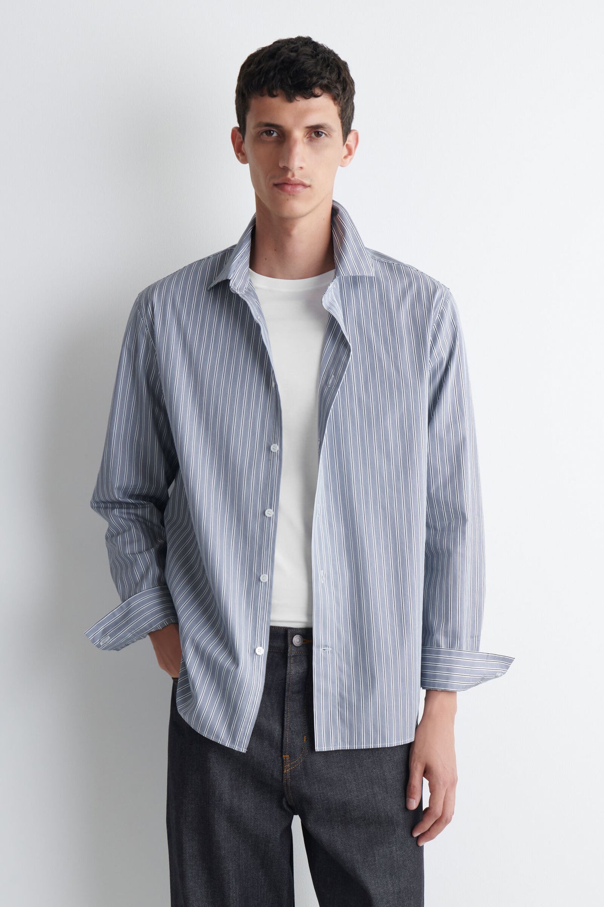 CAMISA DE ALGODÓN A RAYAS RELAJADA - AZUL / RAYADO