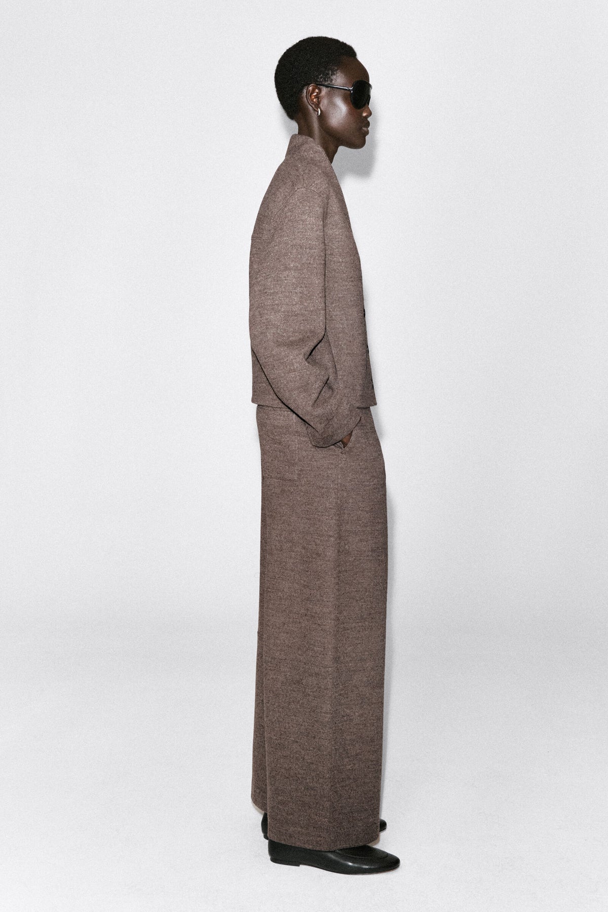 PANTALONES DE PIERNA BARREL DE MEZCLA DE LANA ESCALDADA - BEIGE MÉLANGE