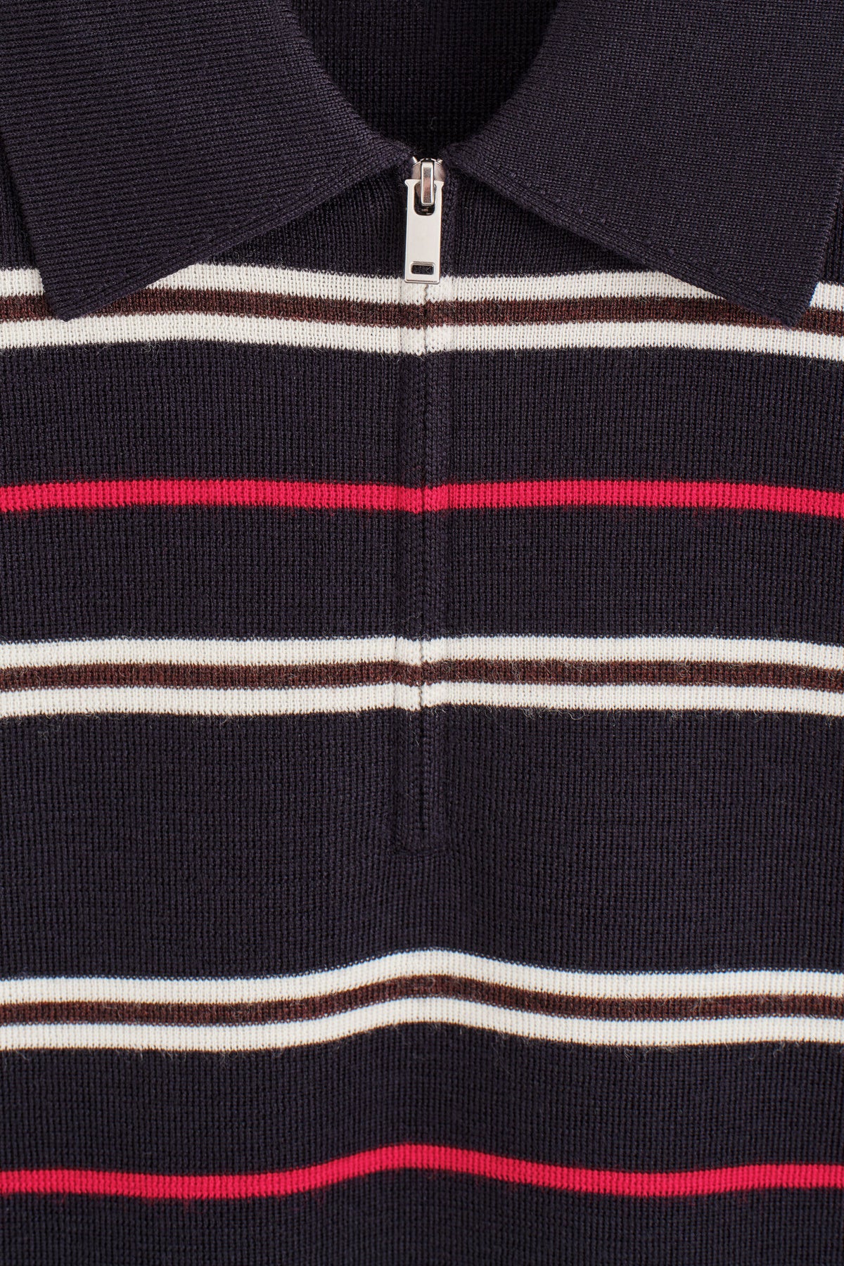 POLO DE LANA MERINO CON CREMALLERA - MARINO / ROJO / A RAYAS | DescriptiveDetail