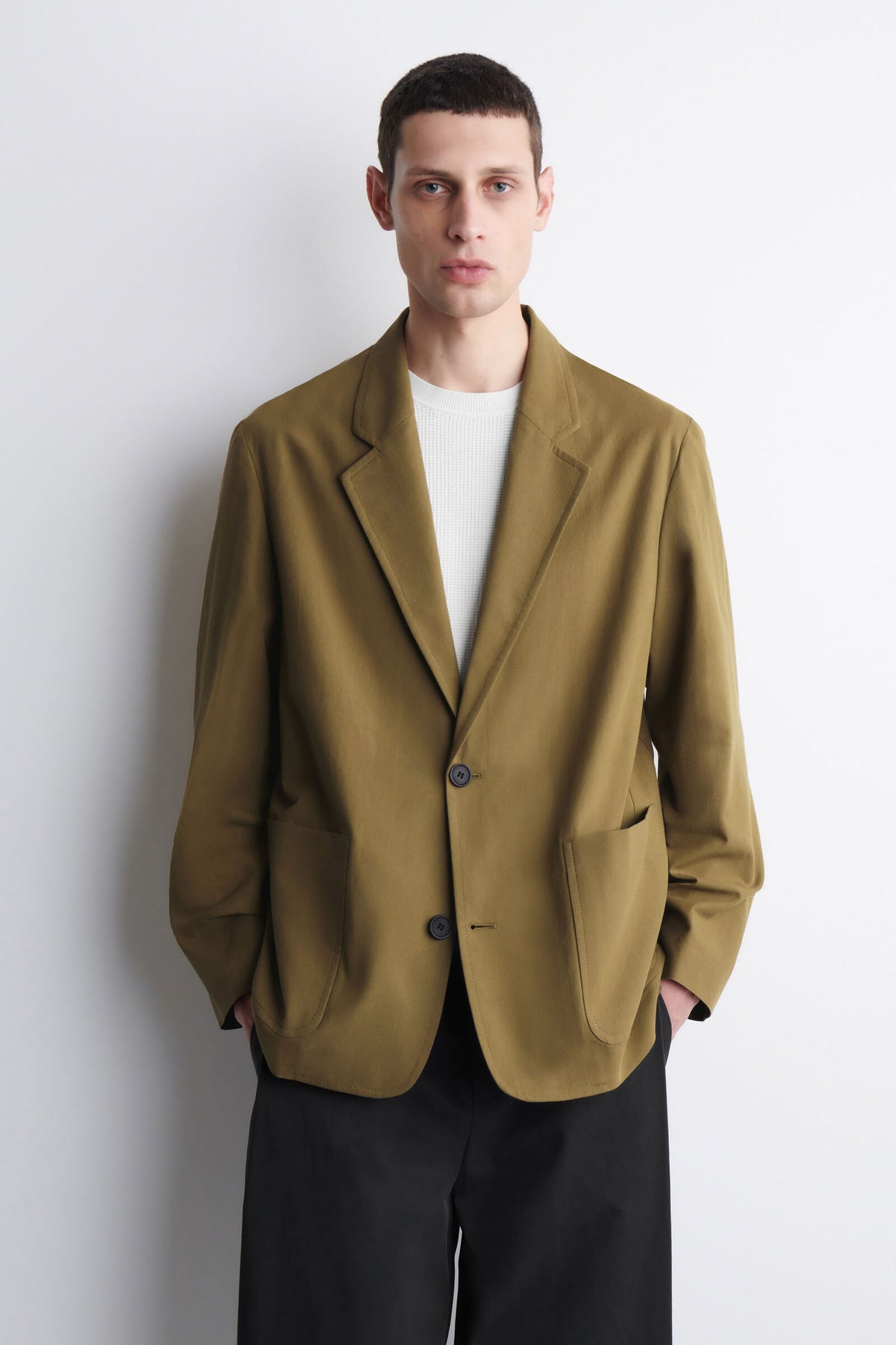 BLAZER DE ALGODÓN DE ESTRUCTURA SUELTA - VERDE OLIVA - StillMedia/Lookbook