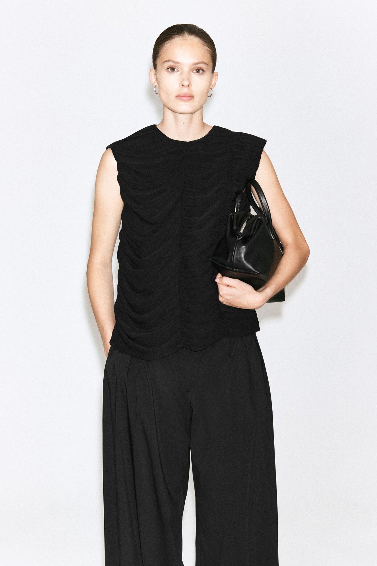 GATHERED PANELLED TOP - NEGRO