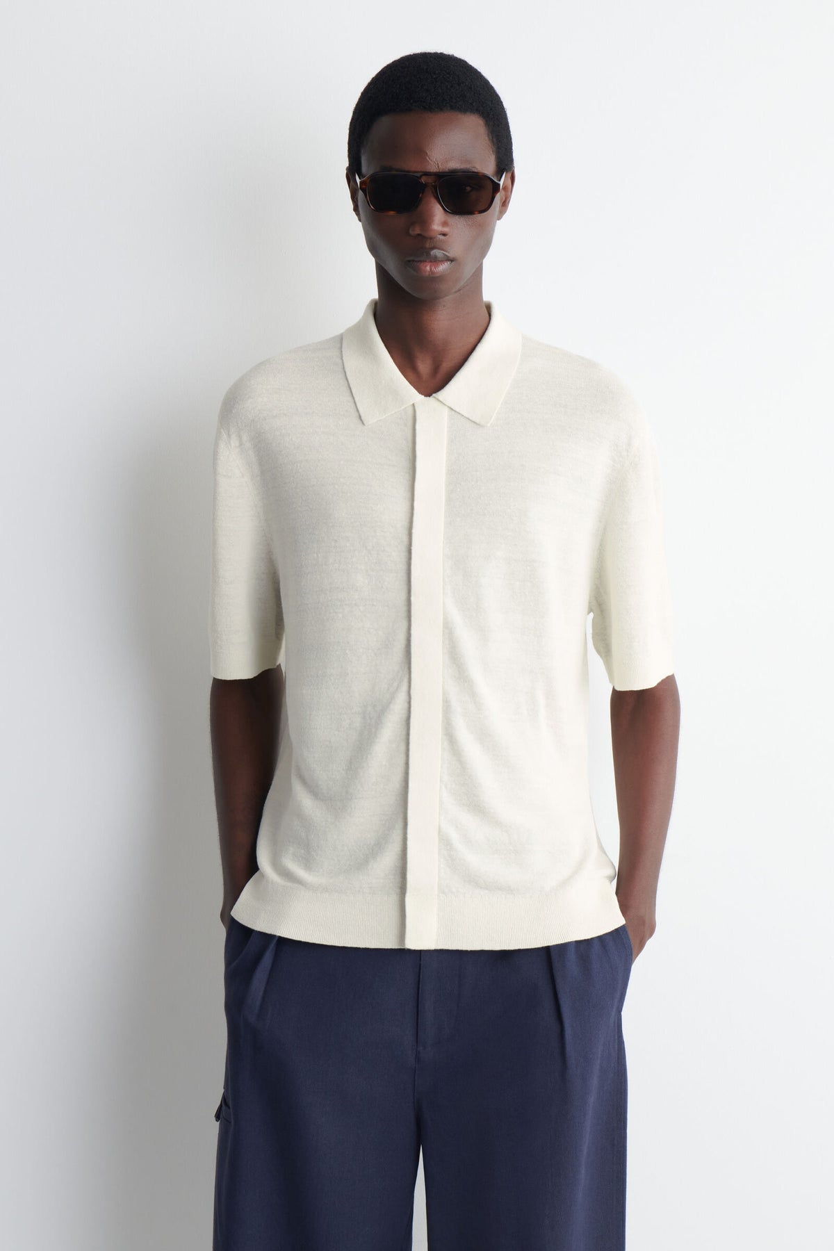 CAMISA DE LINO TEJIDA CON TEXTURA - CREMA