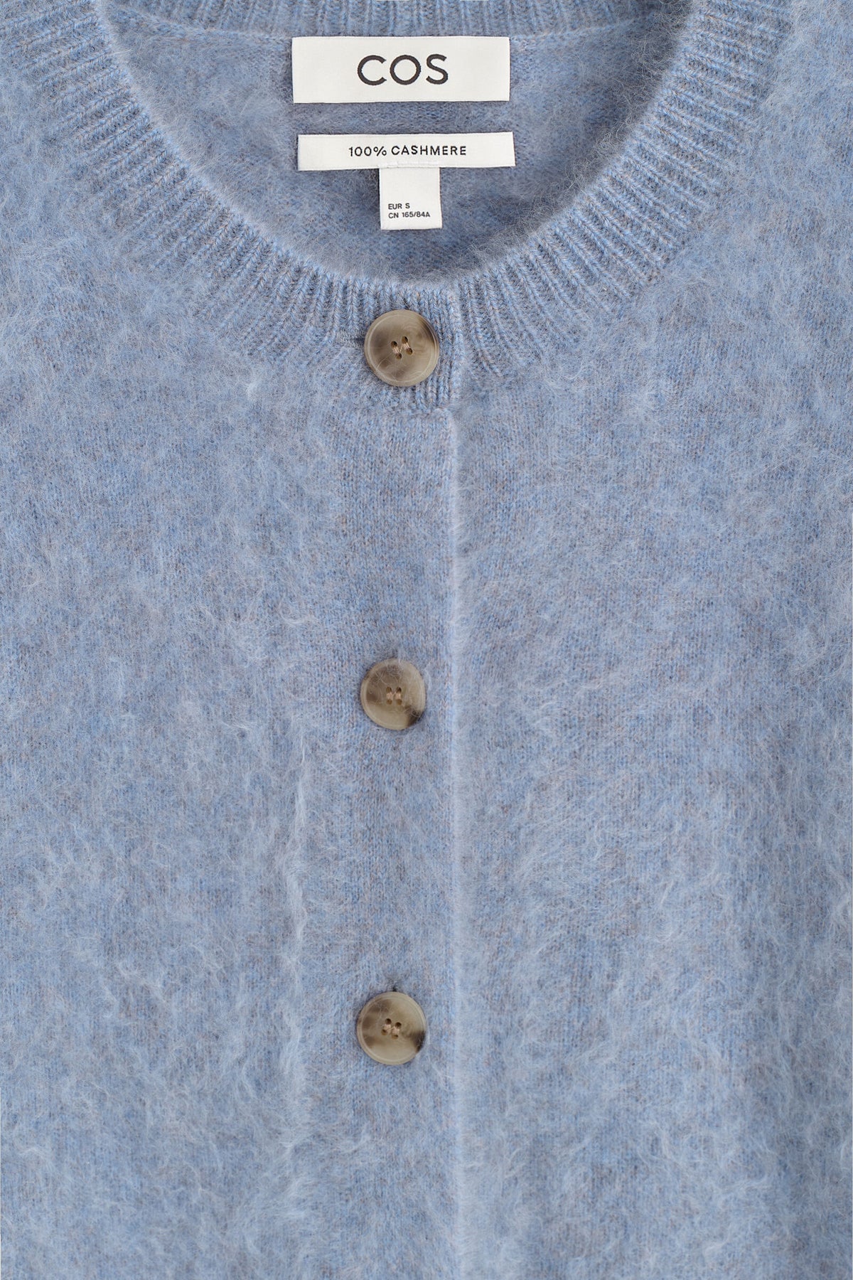 CÁRDIGAN DE CASHMERE PEINADO CON CUELLO REDONDO - AZUL | DescriptiveDetail