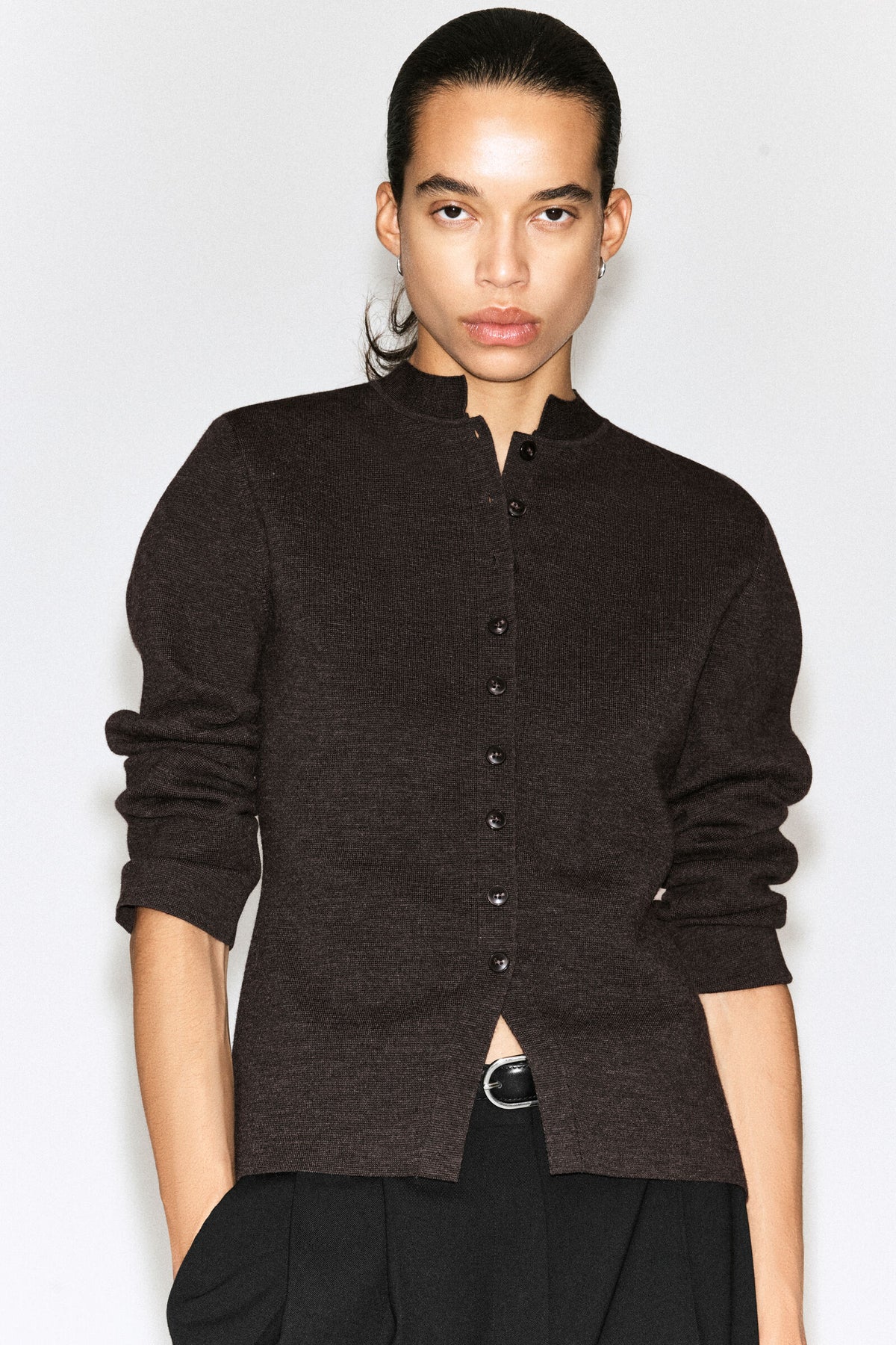 CARDIGAN DE MEZCLA DE LANA MERINO - MARRÓN MÉLANGE