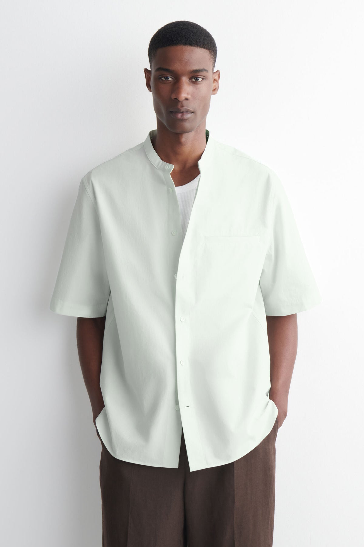 CAMISA MANGA CORTA CUELLO MAO - VERDE CLARO