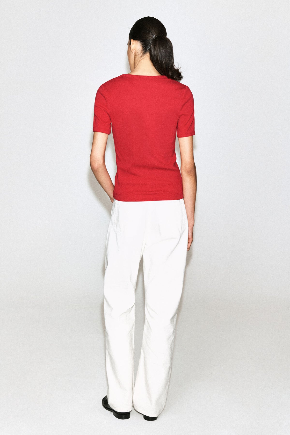 CAMISETA HENLEY ACANALADA - ROJO
