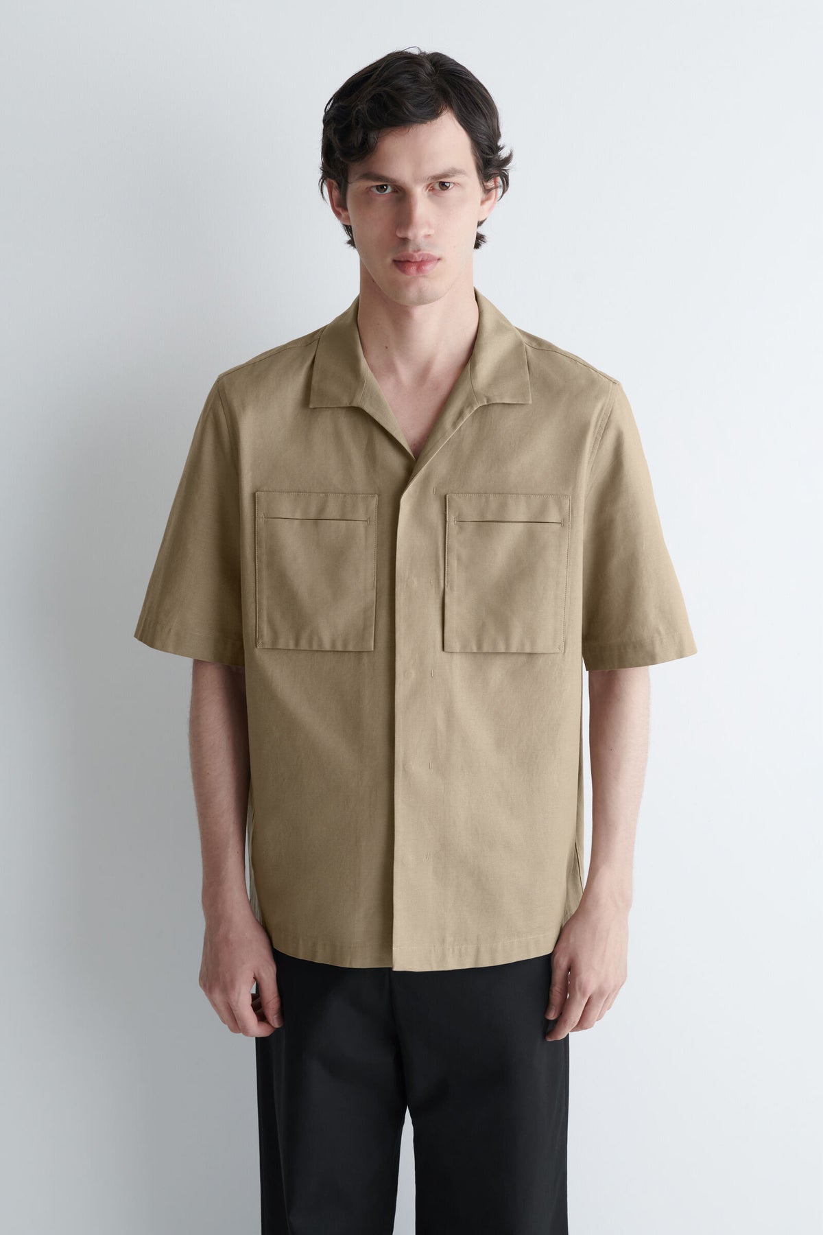 CAMISA UTILITARIA DE ALGODÓN TEXTURIZADO - BEIGE