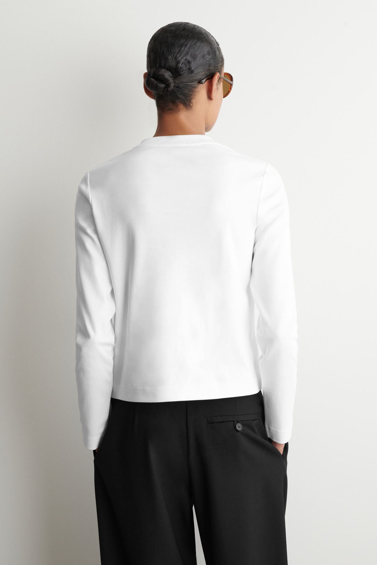 CAMISETA DE MANGA LARGA DE CORTE LIMPIO - BLANCO