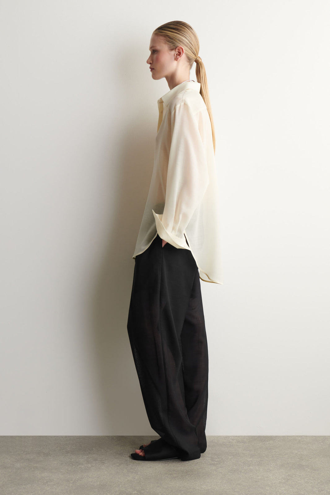 CAMISA FLUIDA DE LANA-VOILE - CREMA
