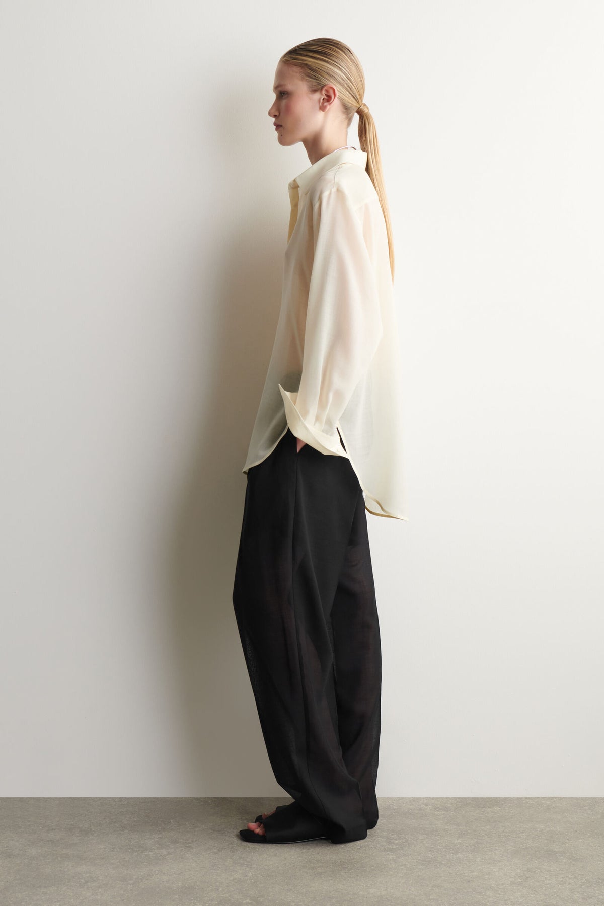 CAMISA FLUIDA DE LANA-VOILE - CREMA