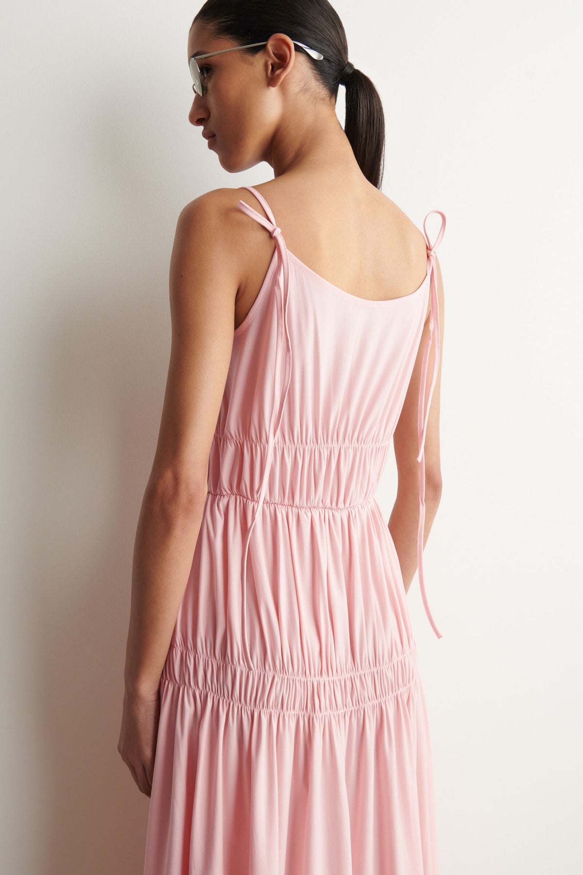 VESTIDO MIDI DE JERSEY RECOGIDO - ROSADO