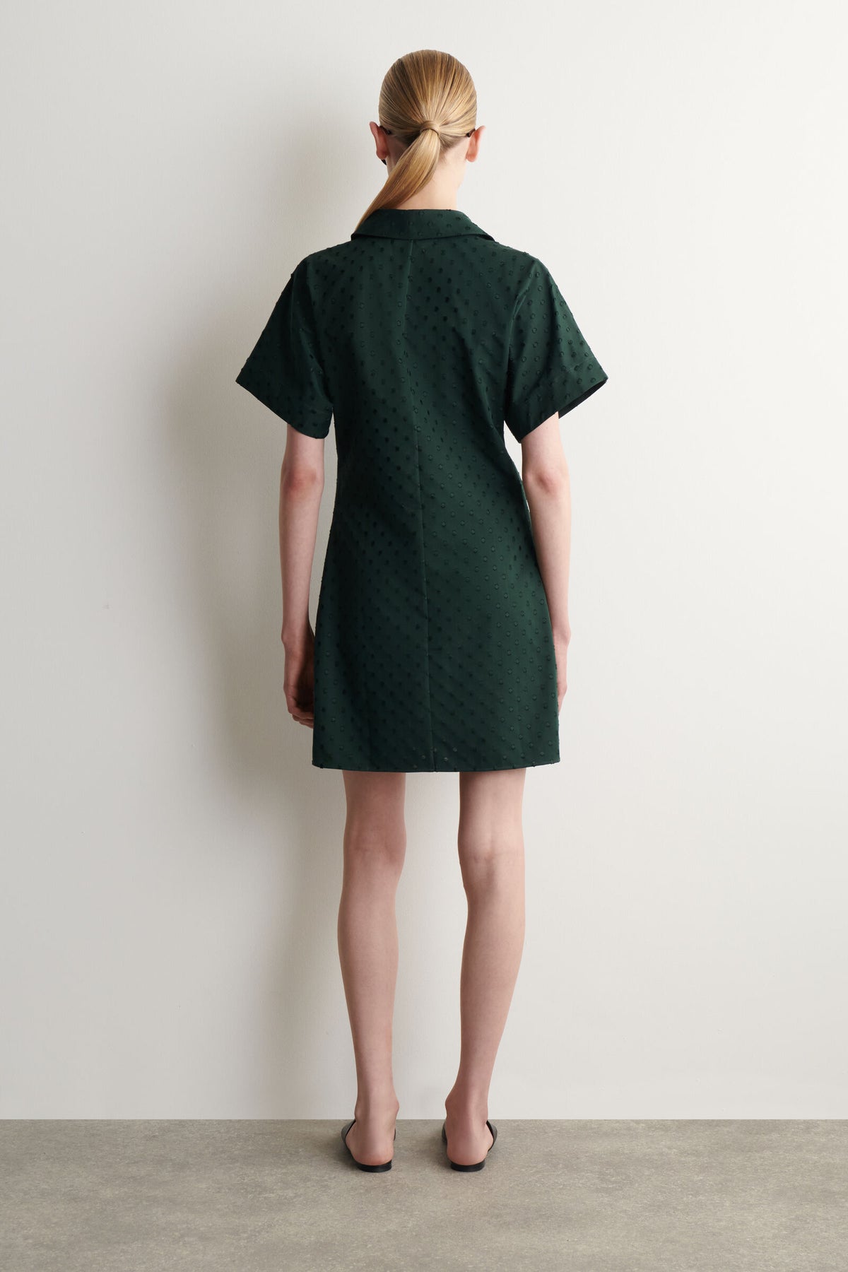 VESTIDO CAMISA DE ALGODÓN JACQUARD DE LUNARES - VERDE OSCURO / LUNARES