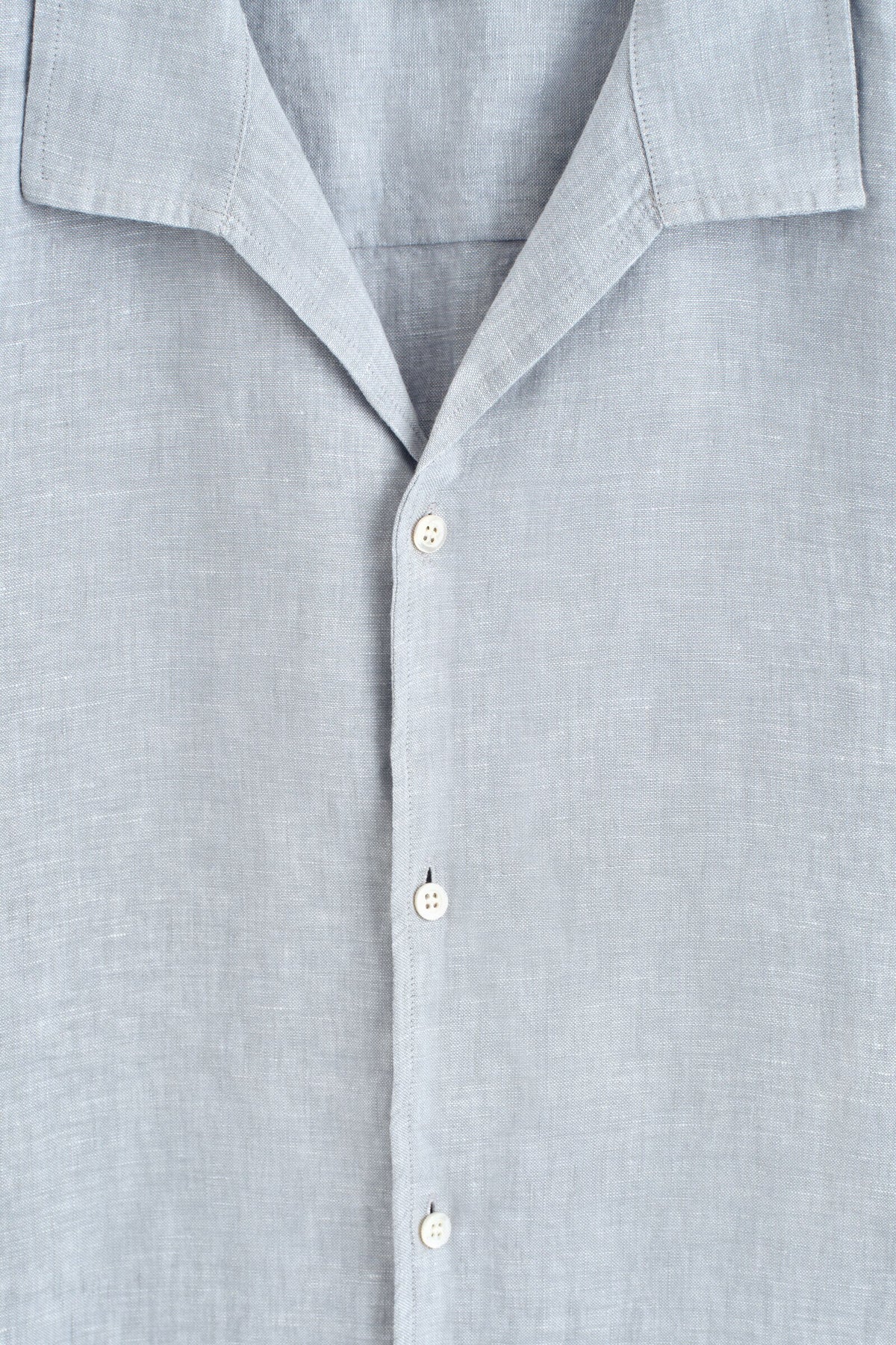 CAMISA DE LINO DE MANGA CORTA Y CUELLO DE CAMPANA - AZUL POLVO - StillMedia/DescriptiveDetail