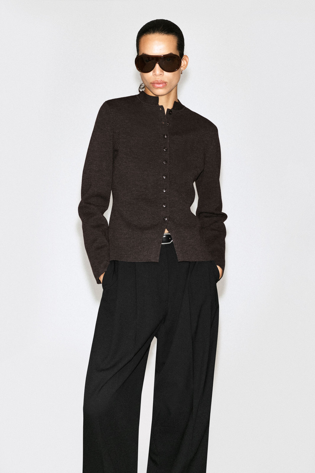 CARDIGAN DE MEZCLA DE LANA MERINO - MARRÓN MÉLANGE