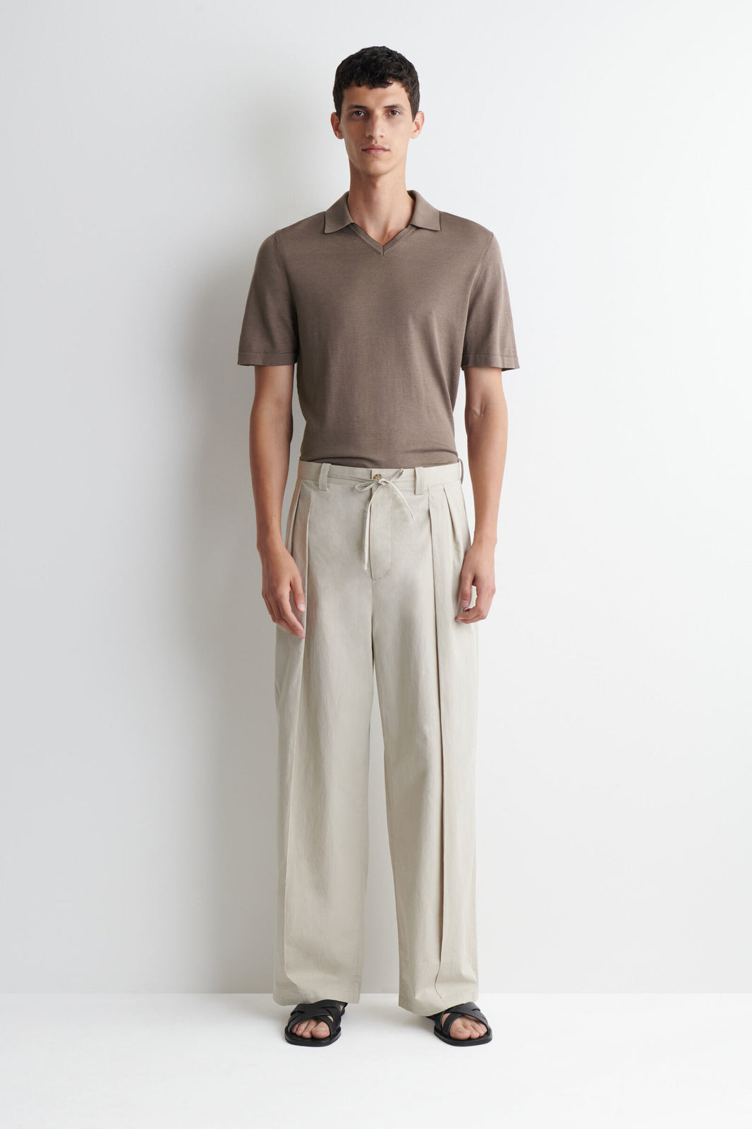 POLO DE SEDA Y ALGODÓN CON CONTRASTE - MARRÓN