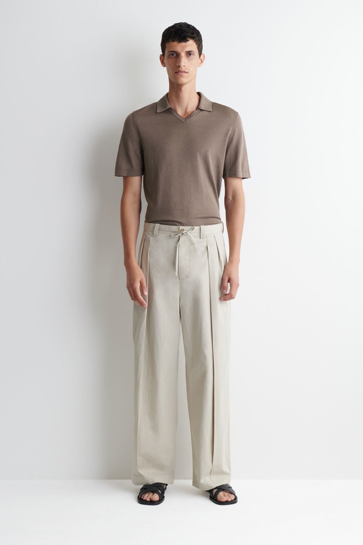 POLO DE SEDA Y ALGODÓN CON CONTRASTE - MARRÓN