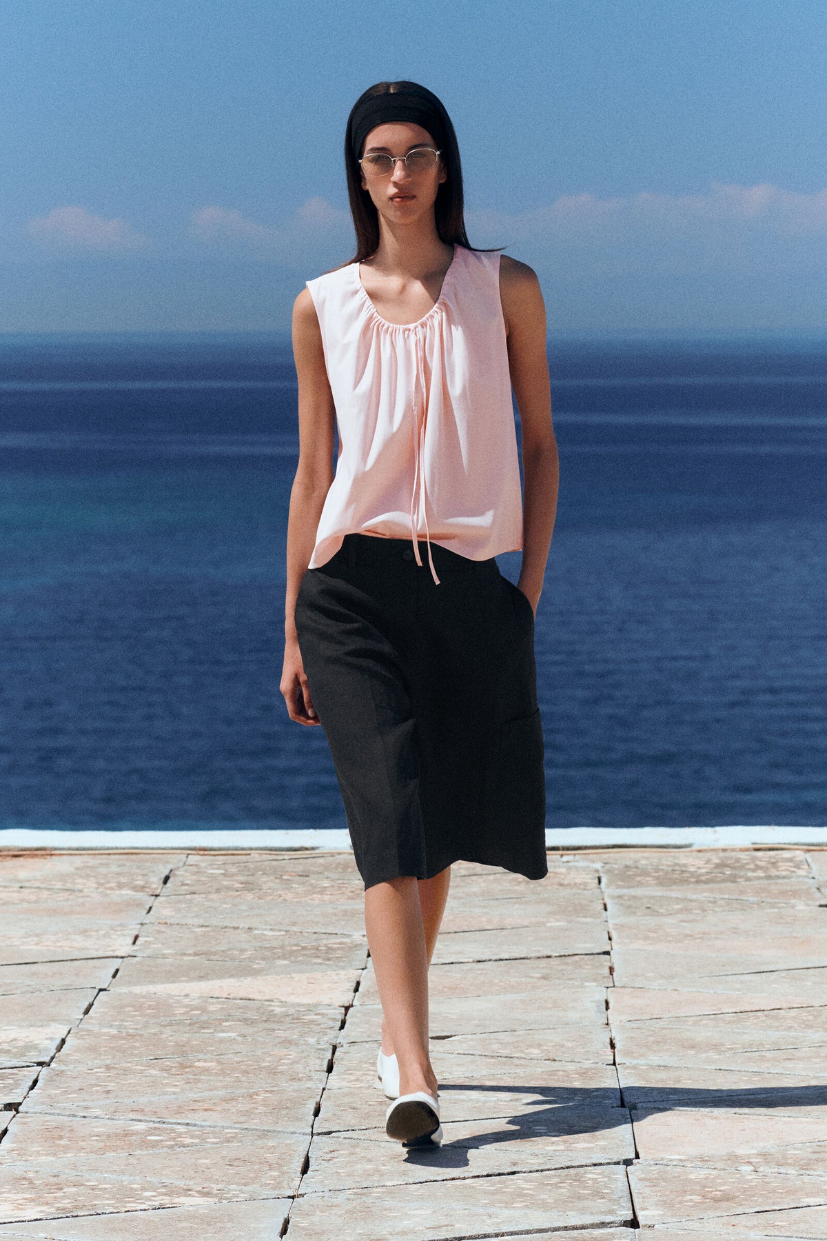 CAMISETA DE JERSEY CON CUELLO FRUNCIDO - ROSA CLARO | Lookbook