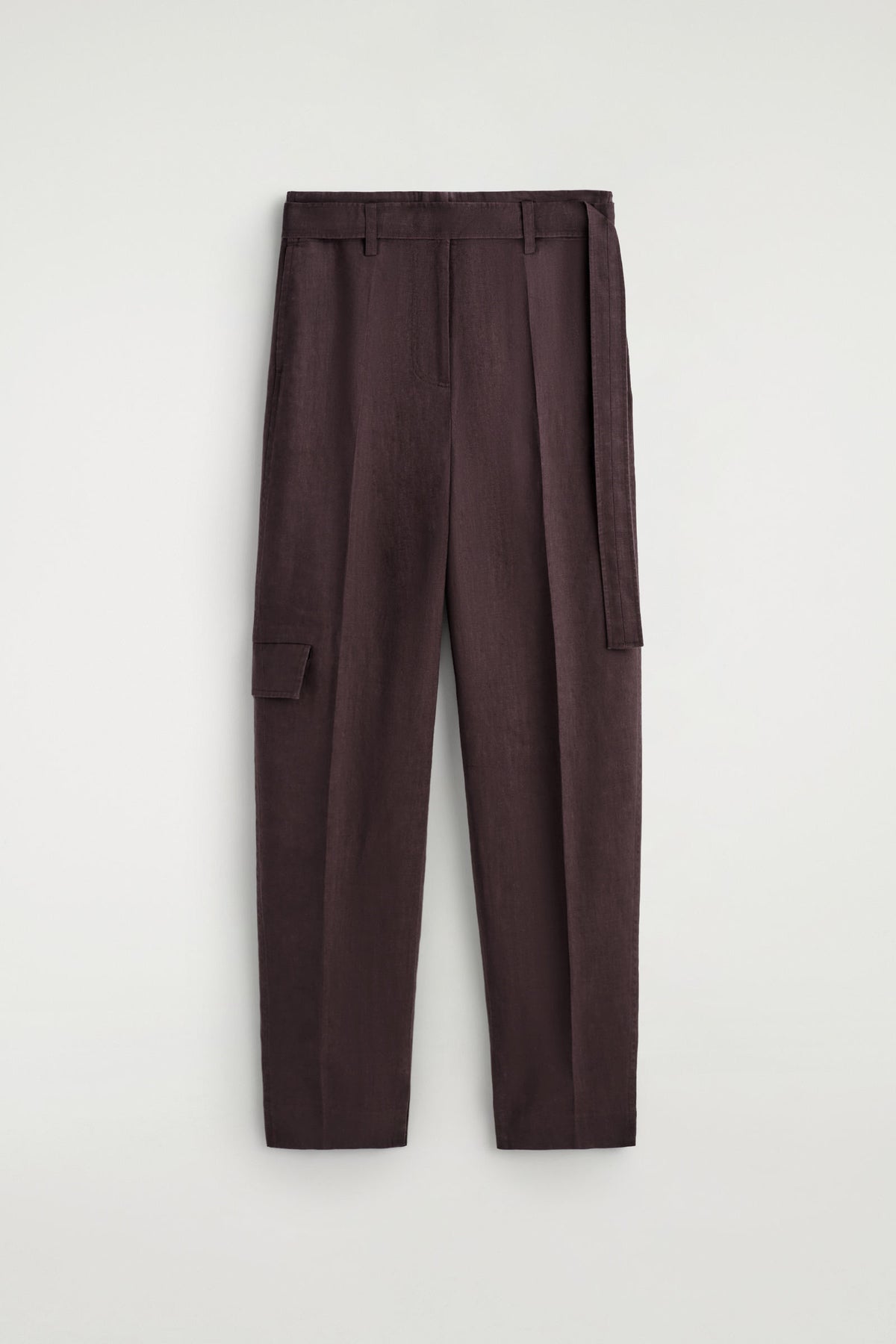 PANTALONES DE LINO DE PIERNA BARREL CON CINTURÓN - VINO - StillMedia/DescriptiveStillLife
