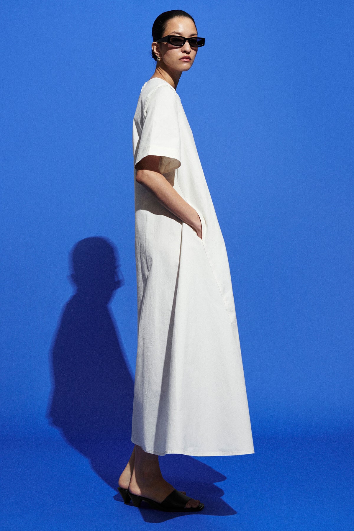 VESTIDO MIDI POPELINA ALGODÓN - BLANCO