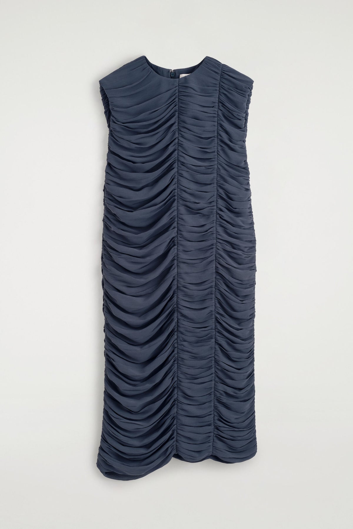 VESTIDO CON PANELES FRUNCIDOS - AZUL ACERO | DescriptiveStillLife