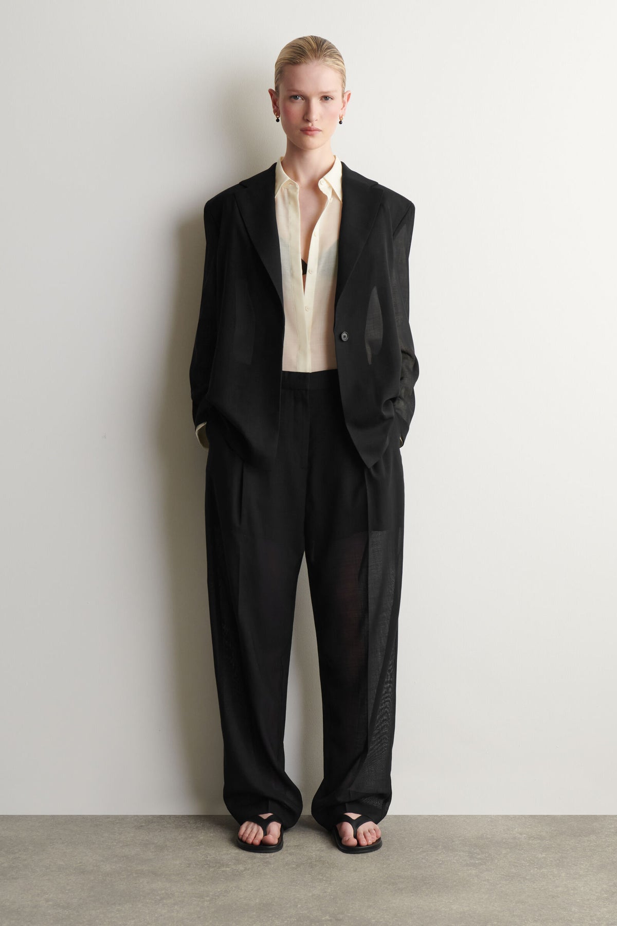 BLAZER DE VOILE DE LANA FLUIDA - NEGRO