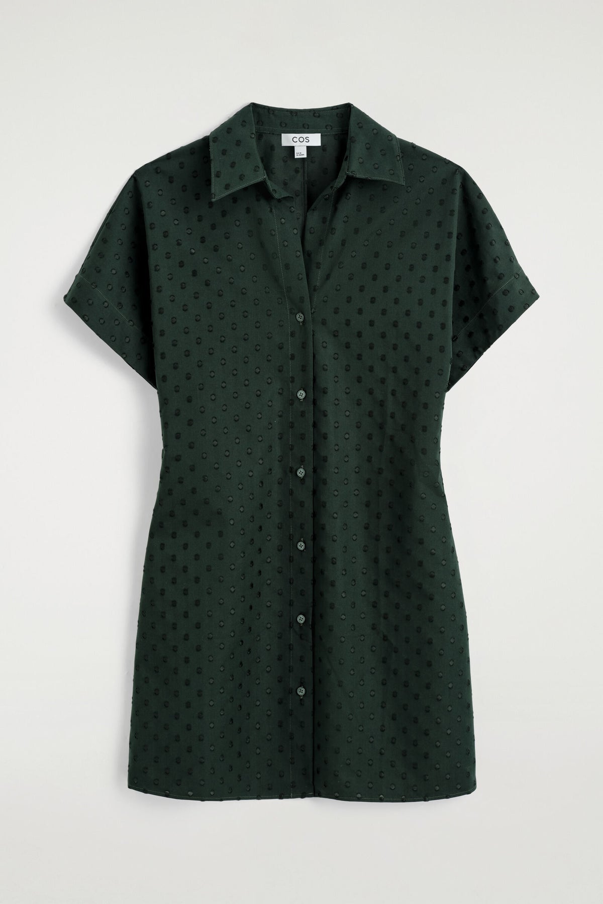 VESTIDO CAMISA DE ALGODÓN JACQUARD DE LUNARES - VERDE OSCURO / LUNARES | DescriptiveStillLife