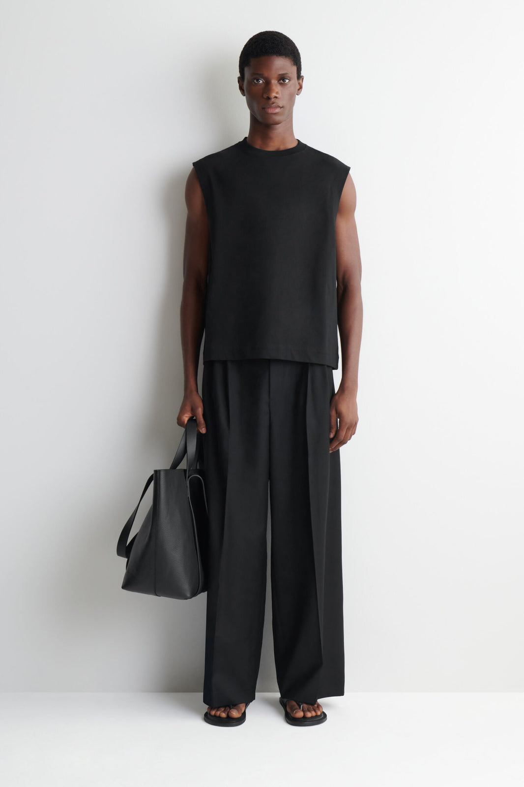 RELAXED COTTON-CREPE TANK TOP - NEGRO