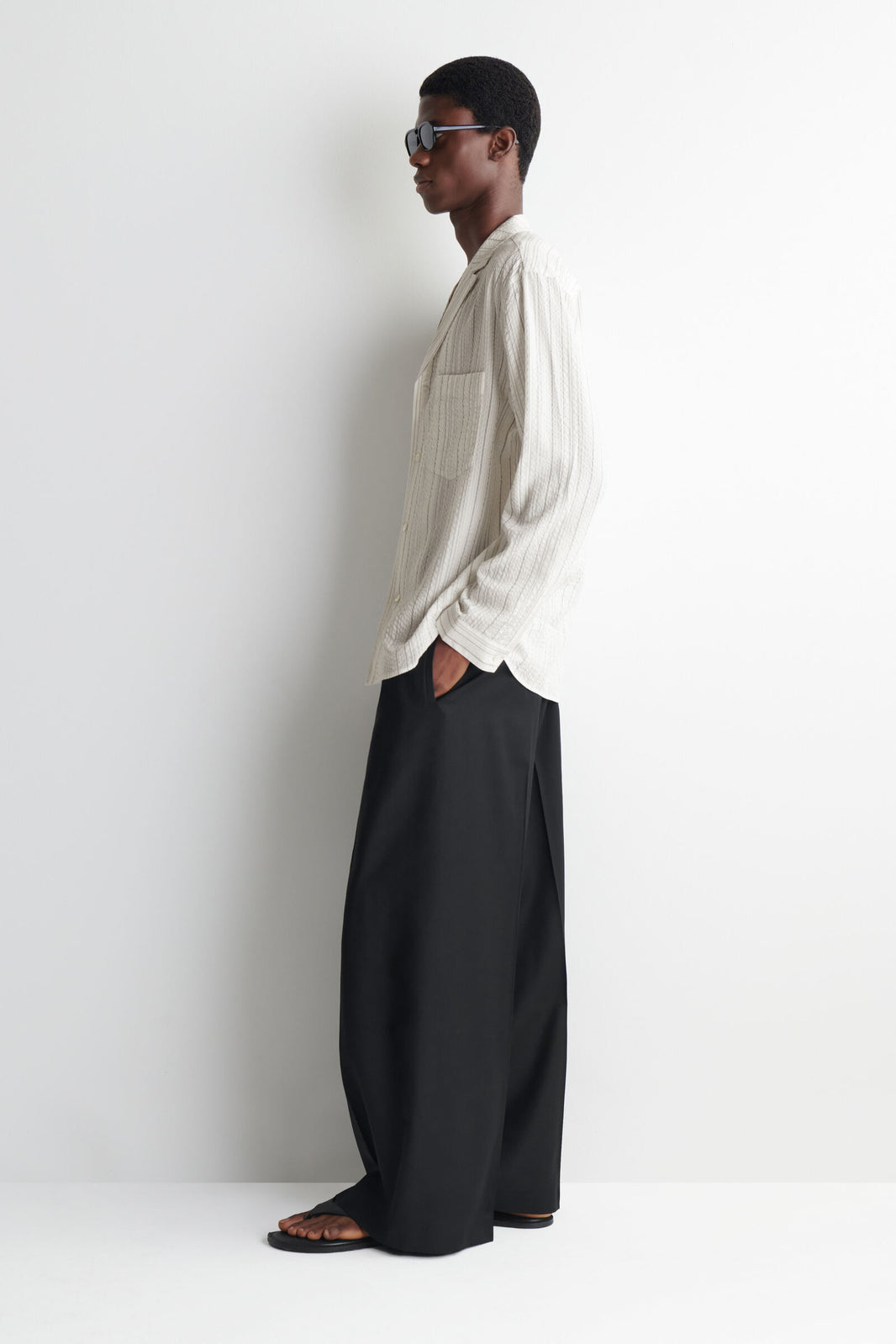 CAMISA CON CUELLO CAMP Y RAYAS - BLANCO