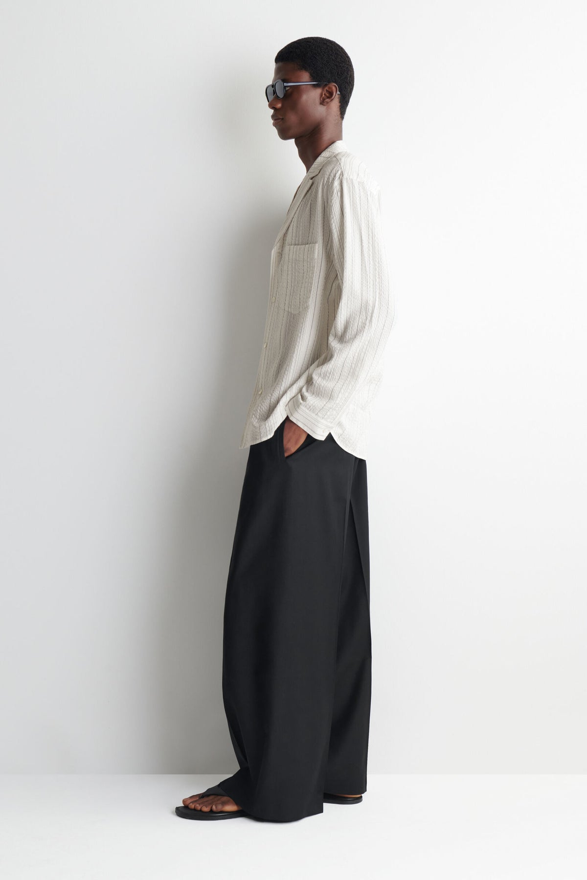 CAMISA CON CUELLO CAMP Y RAYAS - BLANCO