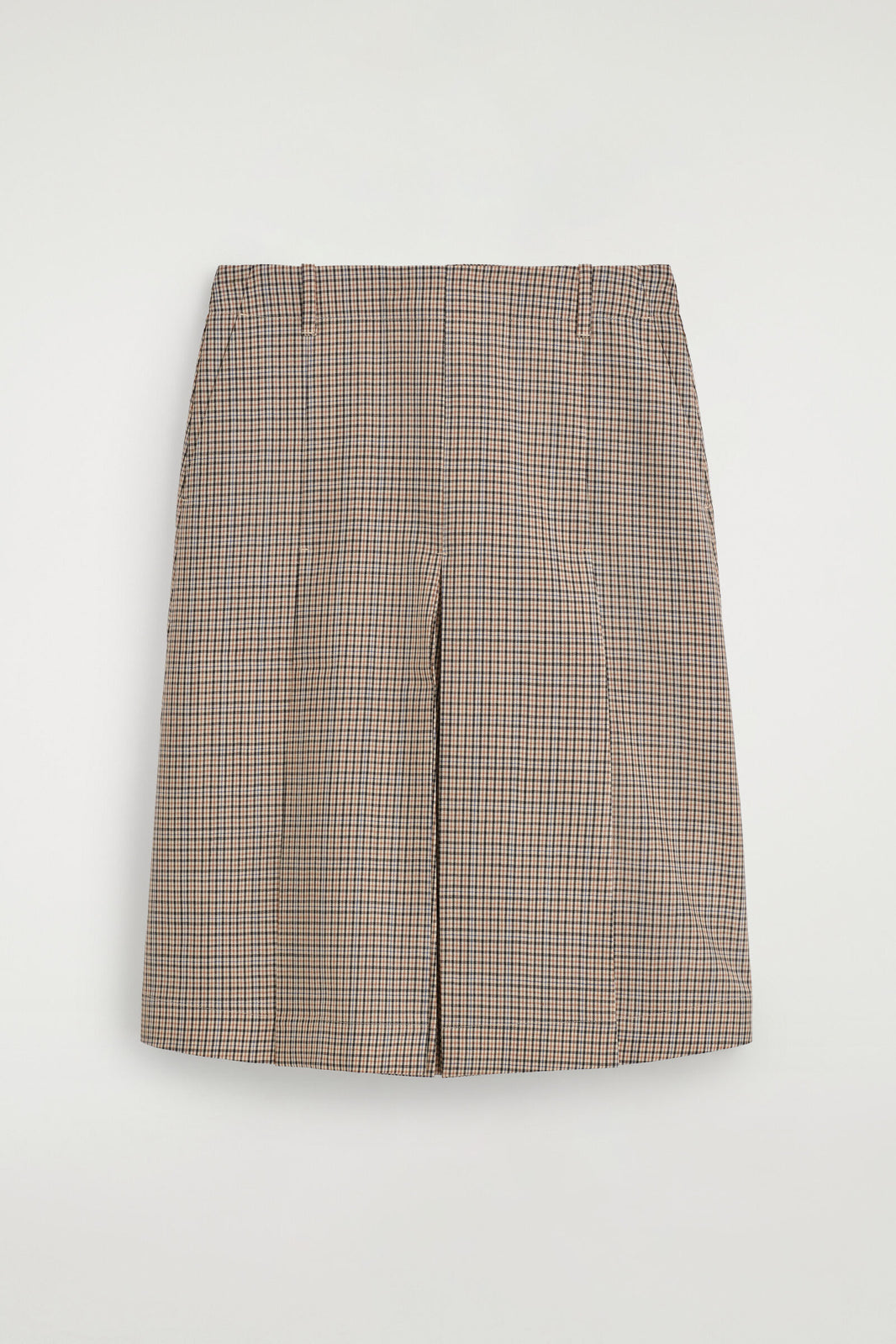FALDA MIDI DE LANA CON PLIEGUES - BEIGE / CUADROS | DescriptiveStillLife