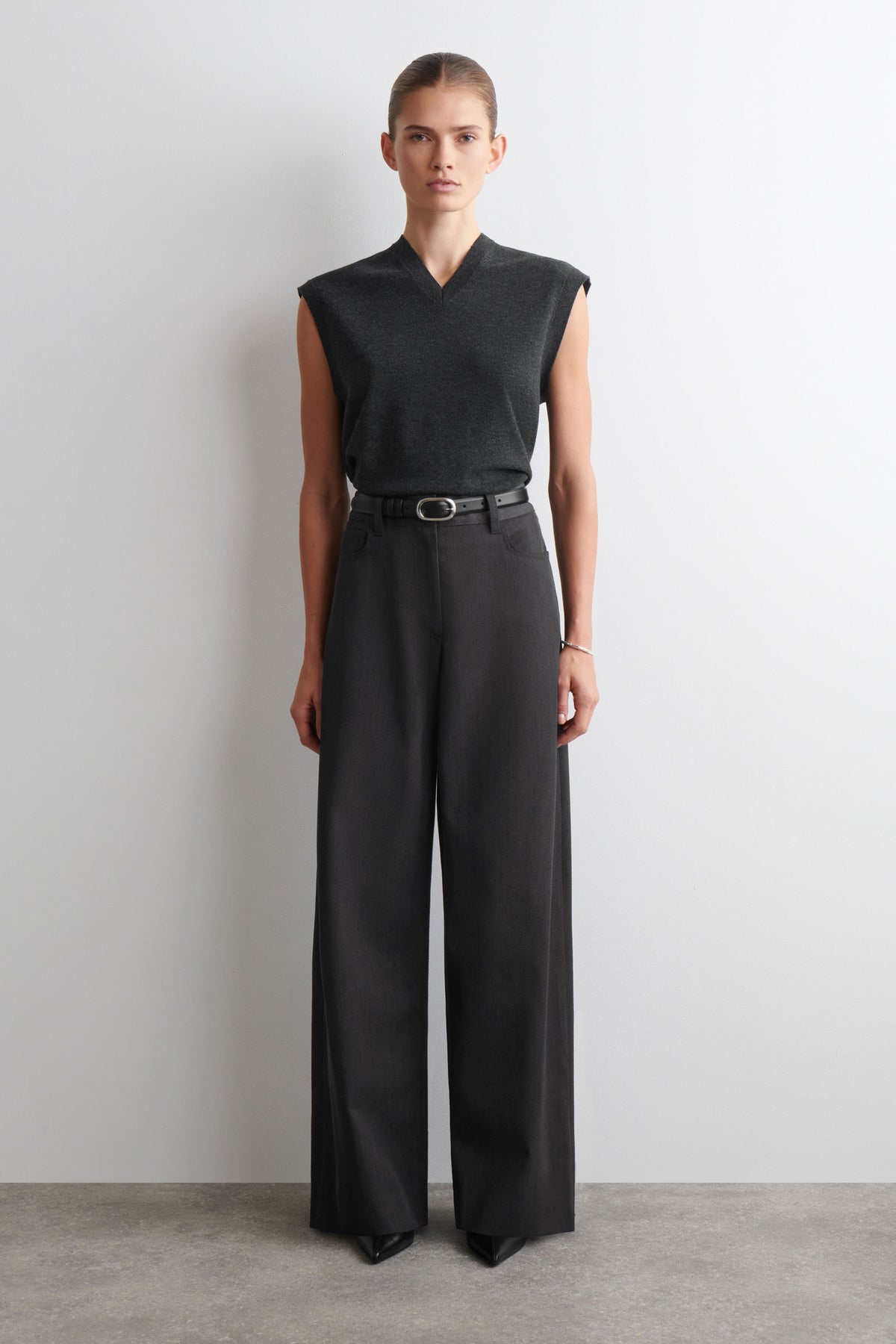 PANTALONES DE PIERNA ANCHA DE MEZCLA DE LANA REGULAR - NEGRO - StillMedia/Lookbook