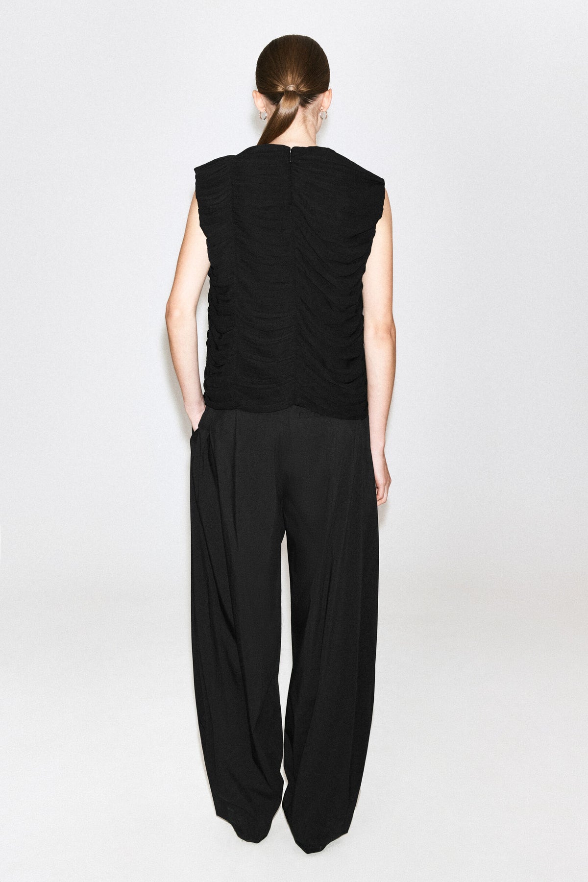 GATHERED PANELLED TOP - NEGRO