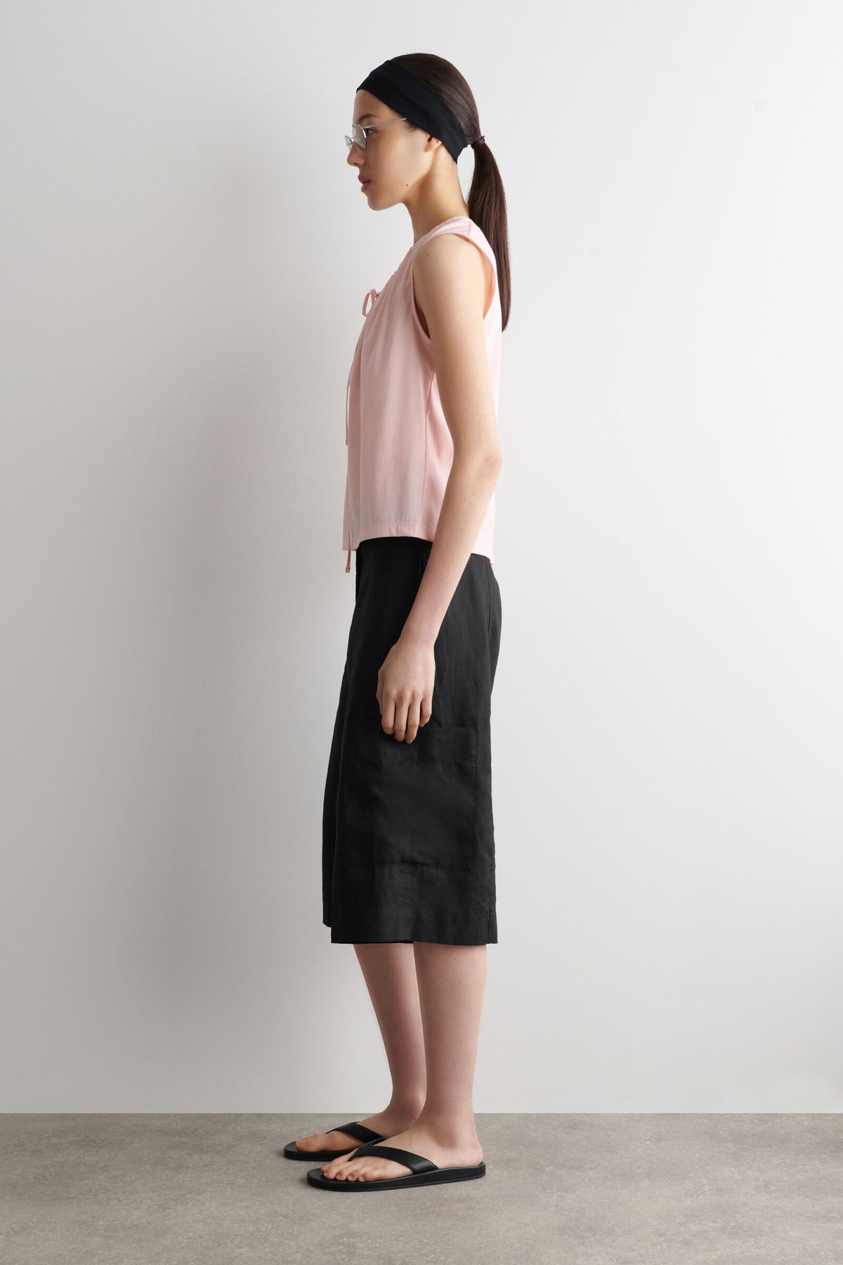 CAMISETA DE JERSEY CON CUELLO FRUNCIDO - ROSA CLARO