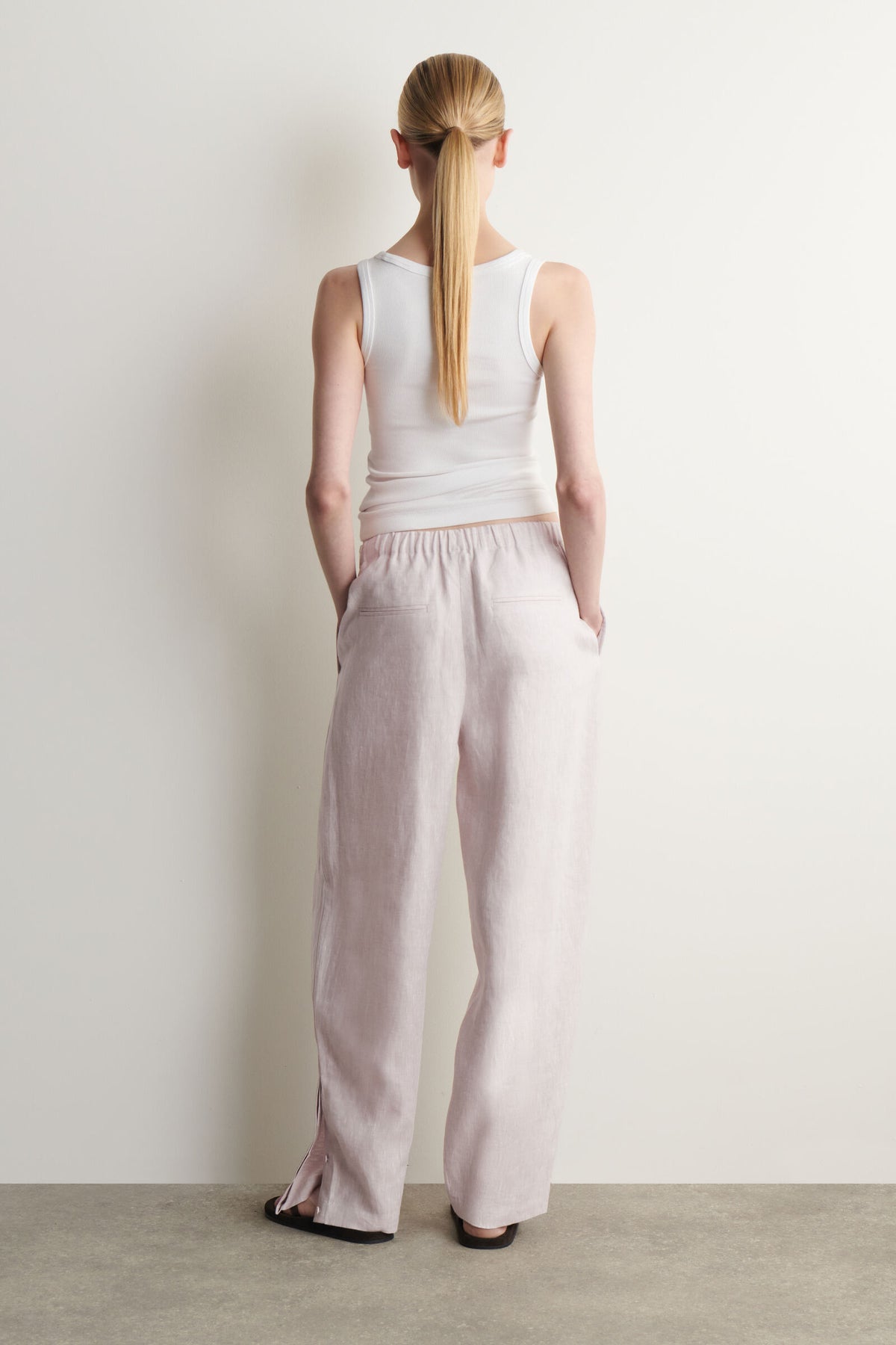 PANTALONES DE LINO CON CINTA ELÁSTICA - ROSA CLARO - StillMedia/Lookbook