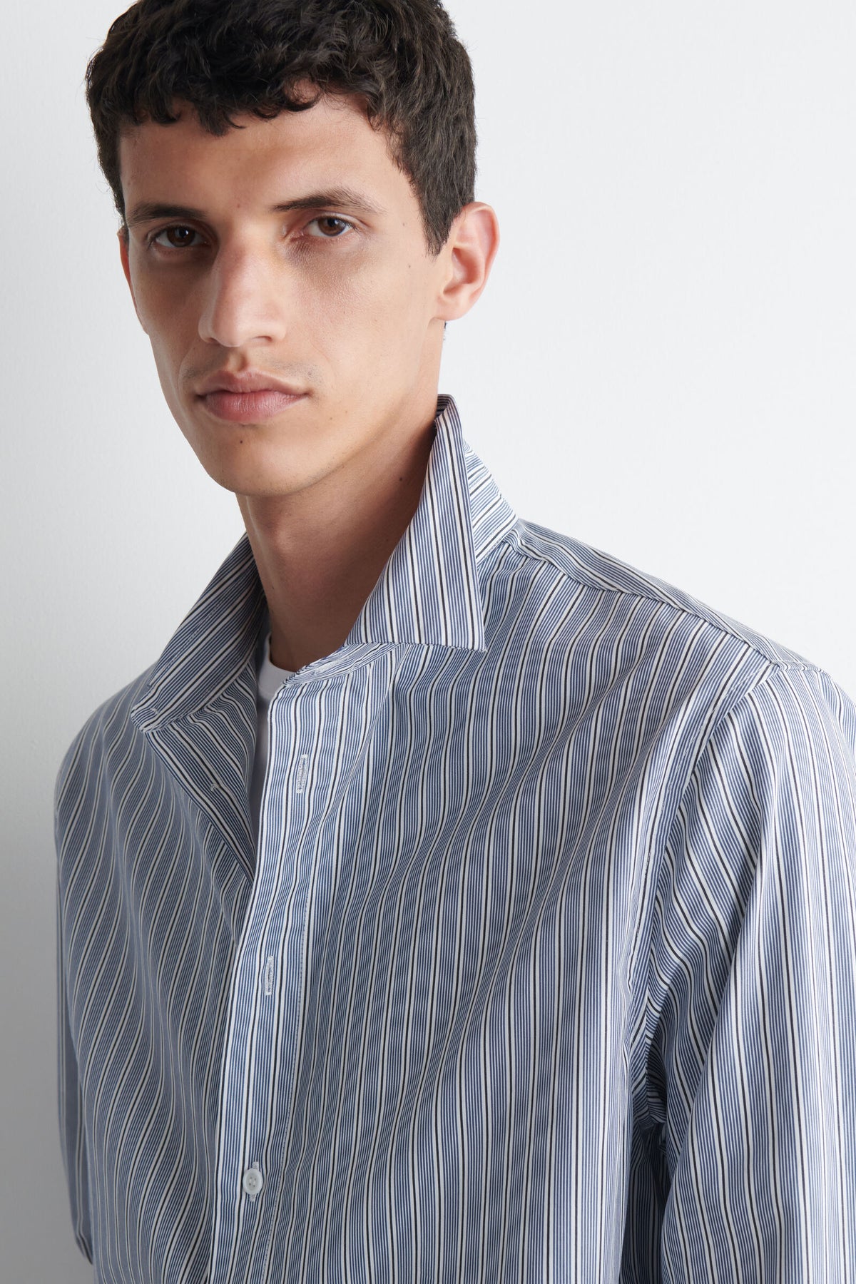 CAMISA DE ALGODÓN A RAYAS RELAJADA - AZUL / RAYADO