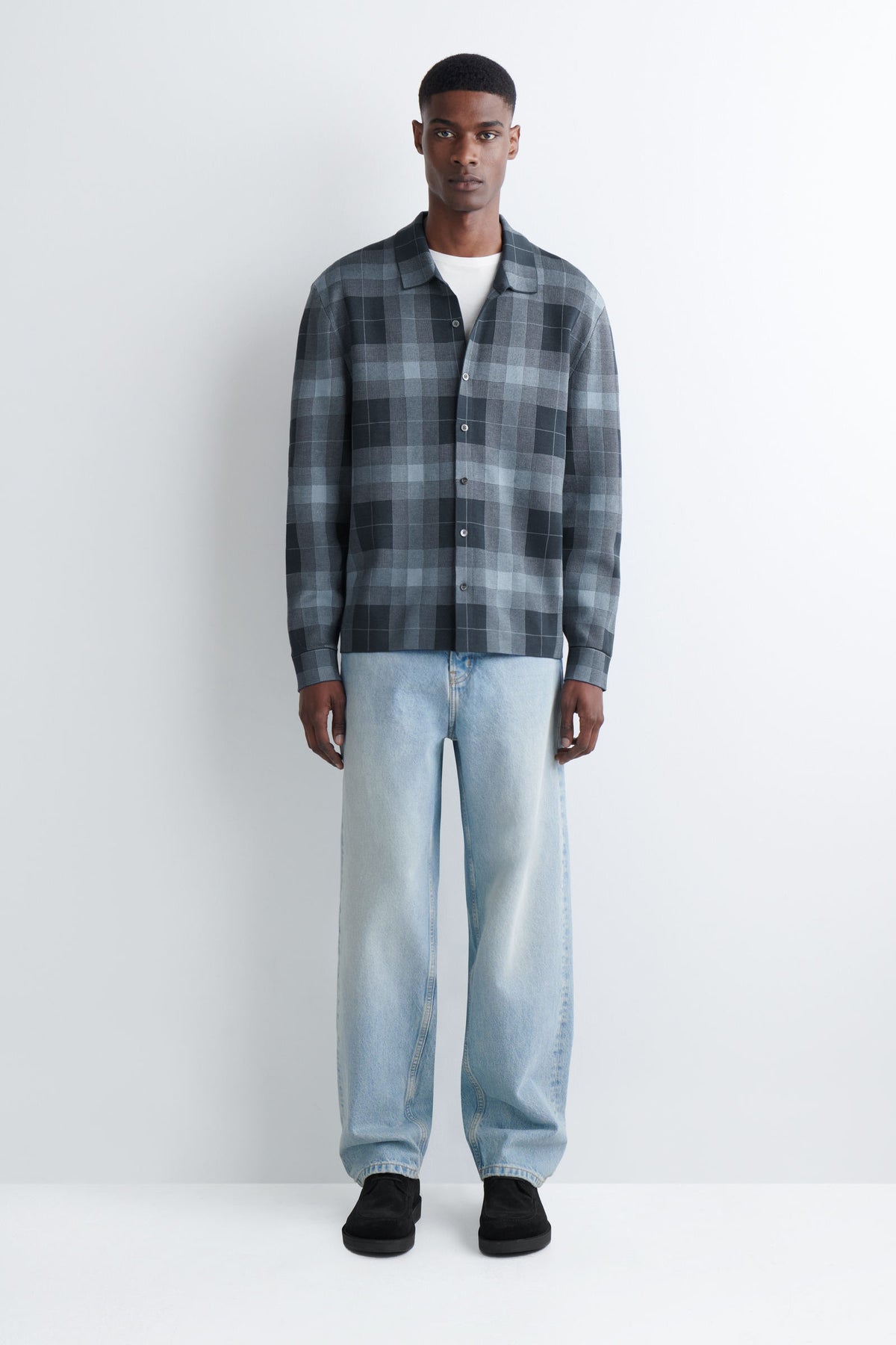 CAMISA DE ALGODÓN TEJIDO RELAJADO - AZUL MARINO / CUADROS - StillMedia/Lookbook
