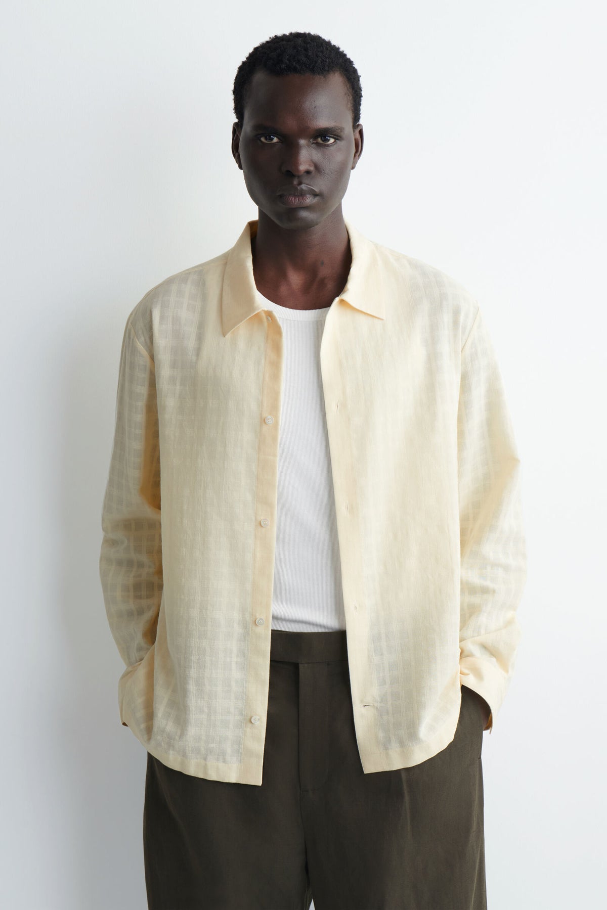 CAMISA DE ALGODÓN JACQUARD A CUADROS - AMARILLO MANTEQUILLA