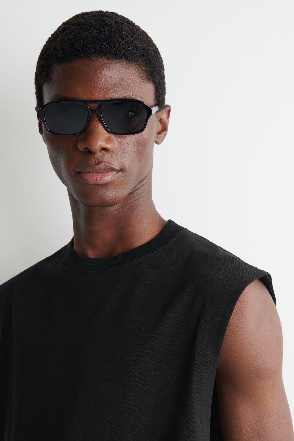 RELAXED COTTON-CREPE TANK TOP - NEGRO
