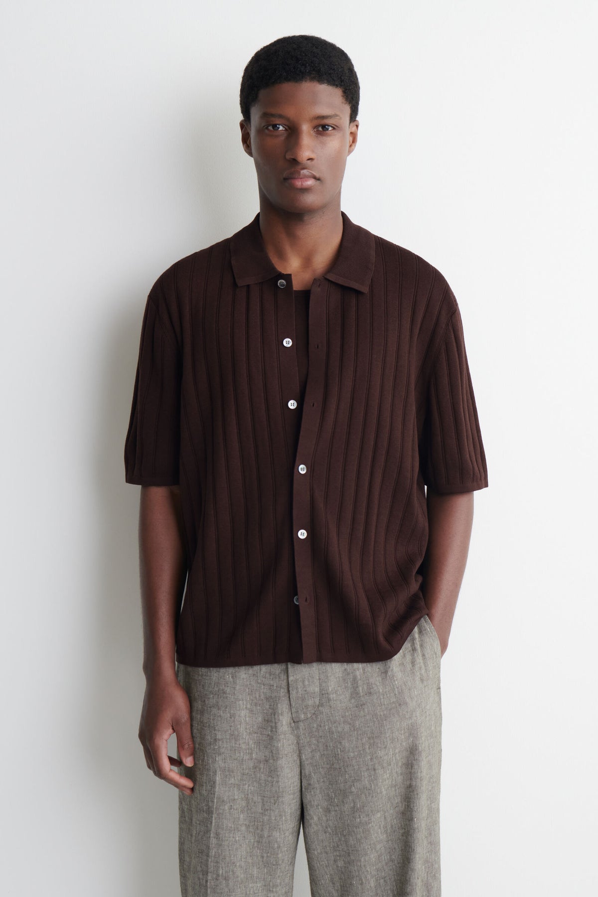 CAMISA DE ALGODÓN TEJIDO ACANALADO - BURDEOS - StillMedia/Lookbook
