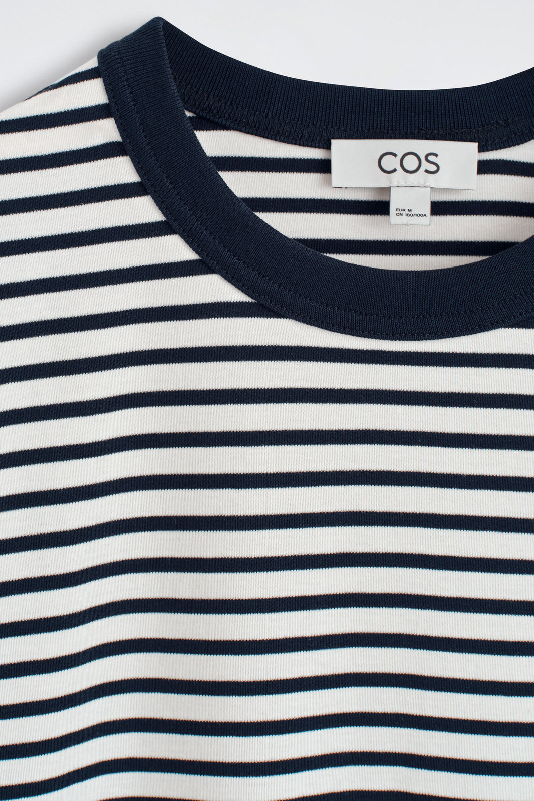 CAMISETA DE ALGODÓN ENTRELAZADO CON CUELLO REDONDO - AZUL MARINO / BLANCO / RAYADO | DescriptiveDetail