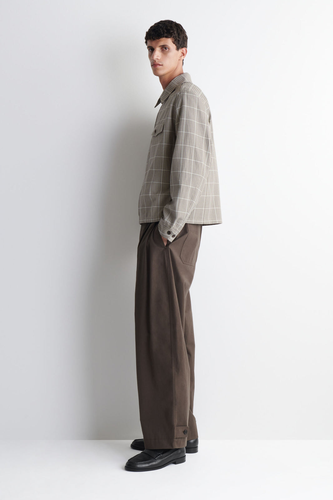 SOBRECAMISA DE ALGODÓN CON CIERRE DE CREMALLERA - BEIGE / A CUADROS