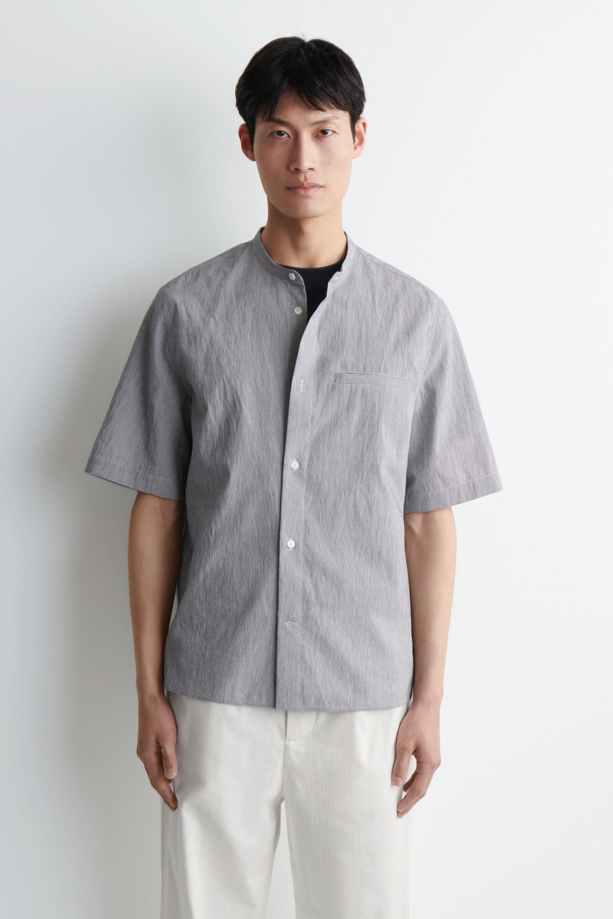 CAMISA MANGA CORTA CUELLO MAO - AZUL / BLANCO / RAYAS