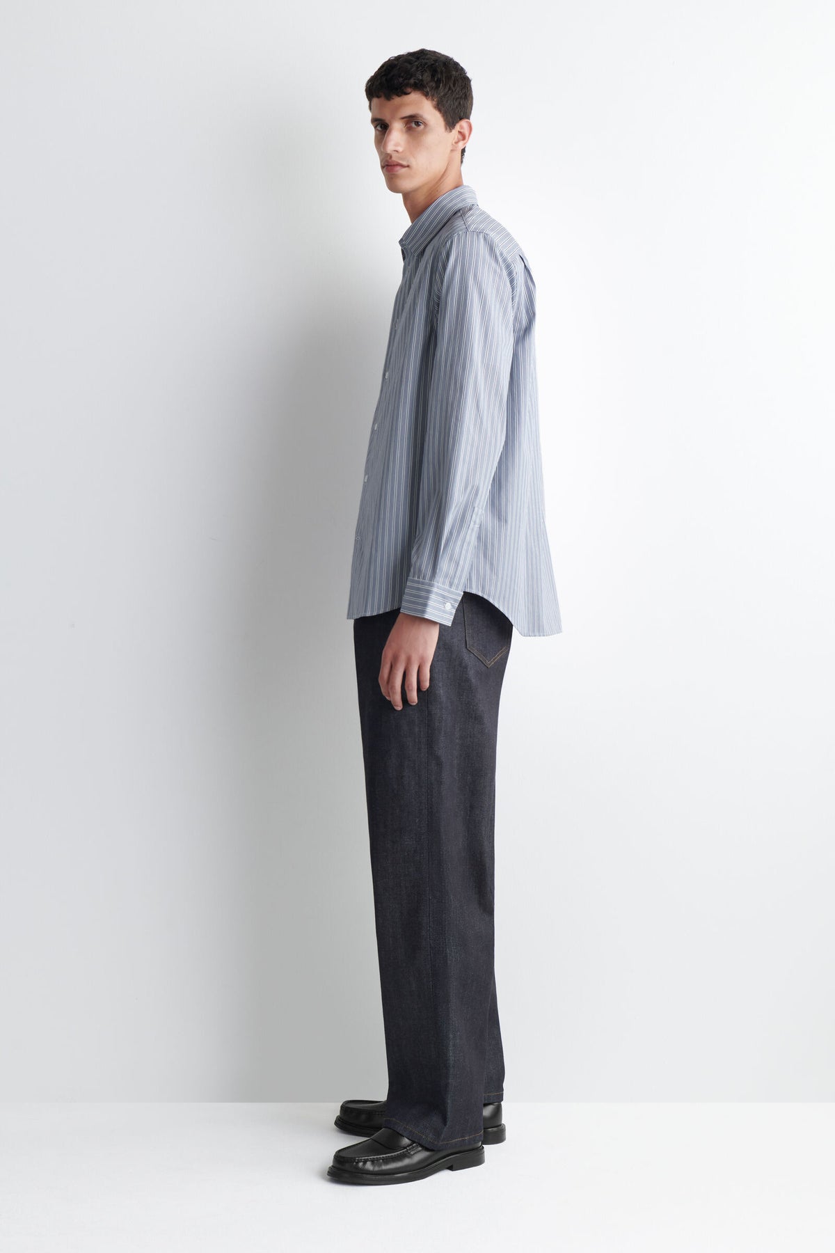 CAMISA DE ALGODÓN A RAYAS RELAJADA - AZUL / RAYADO